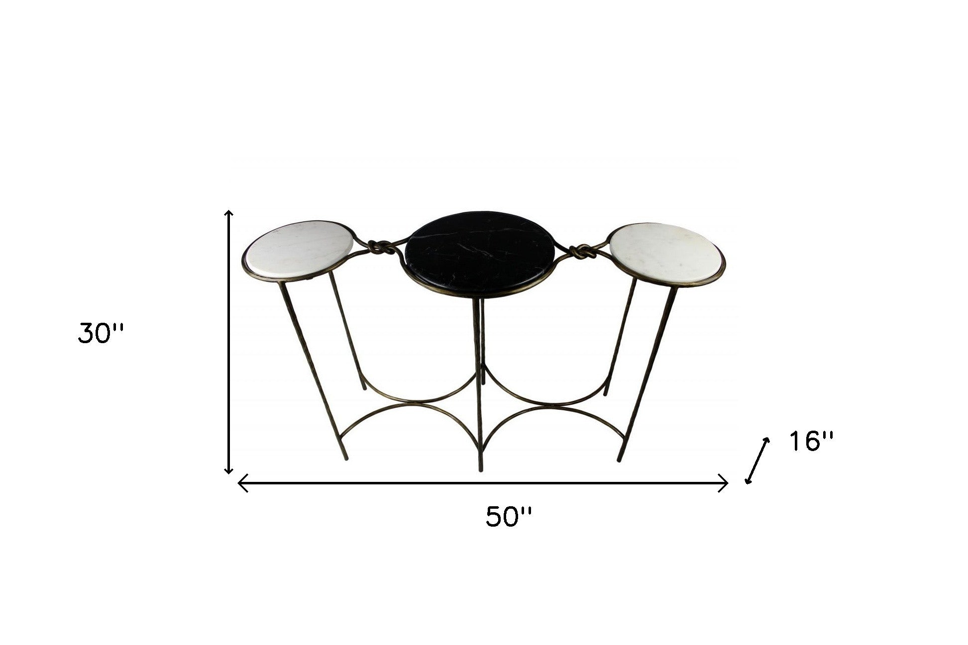 50" Black White And Gold Genuine Marble Round Six Leg Console Table