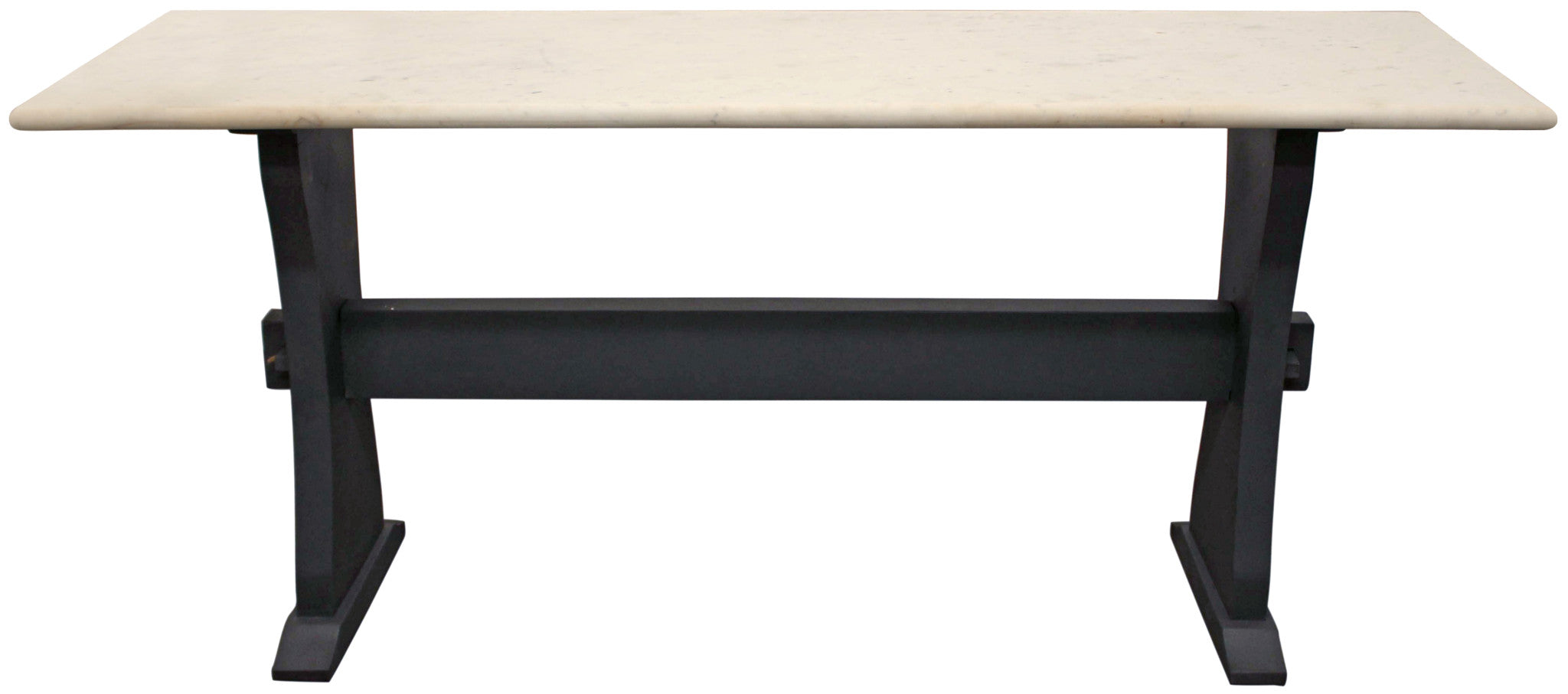 70" Ivory and Black Genuine Marble and Solid Wood Trestle Console Table
