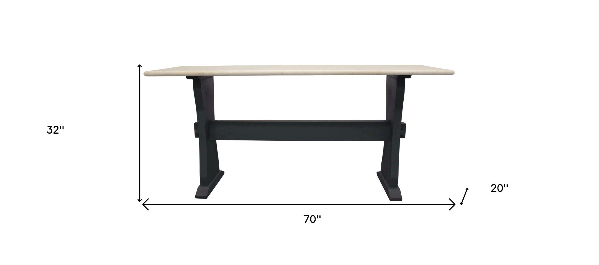 70" Ivory and Black Genuine Marble and Solid Wood Trestle Console Table