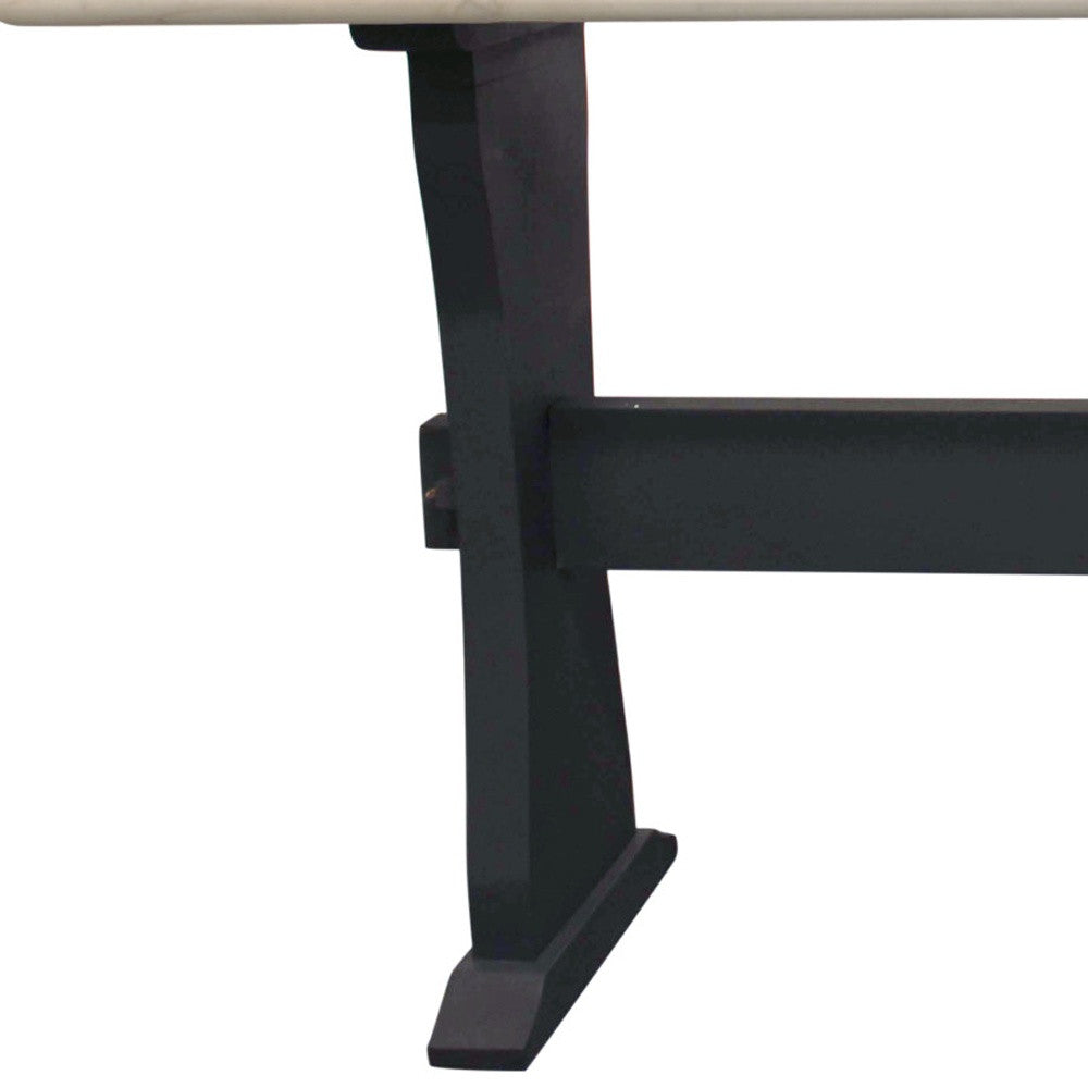 70" Ivory and Black Genuine Marble and Solid Wood Trestle Console Table