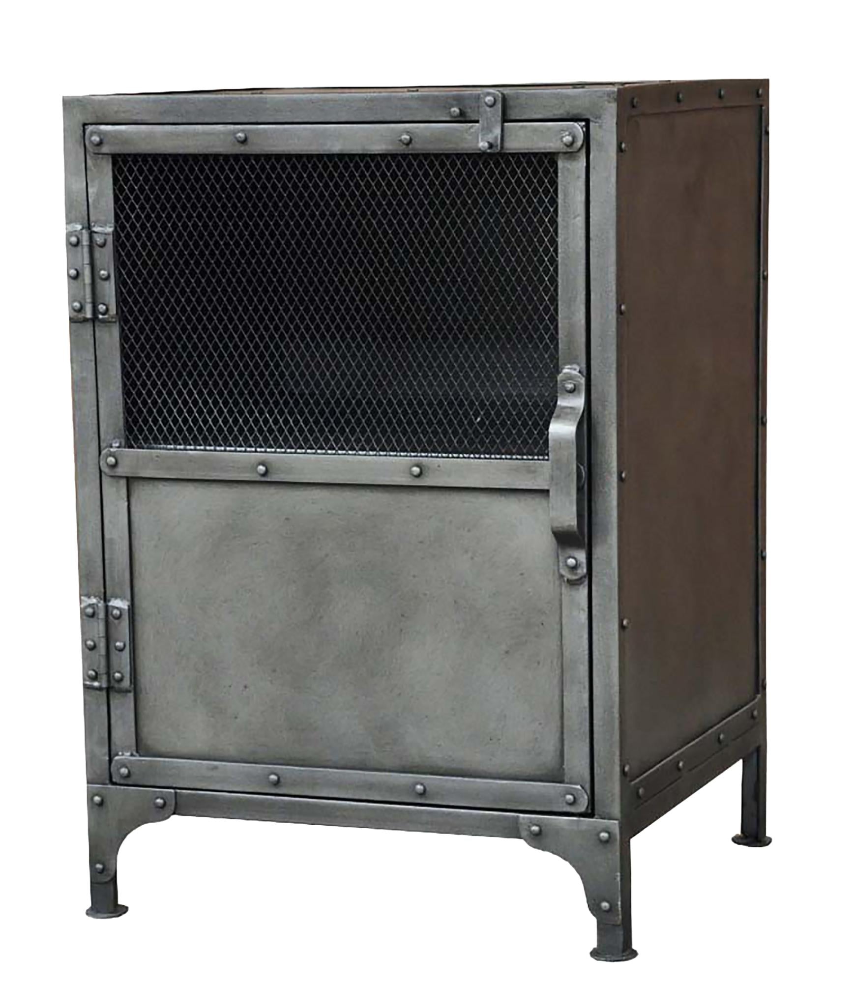 20" Silver Metal Accent Cabinet With Two Shelves