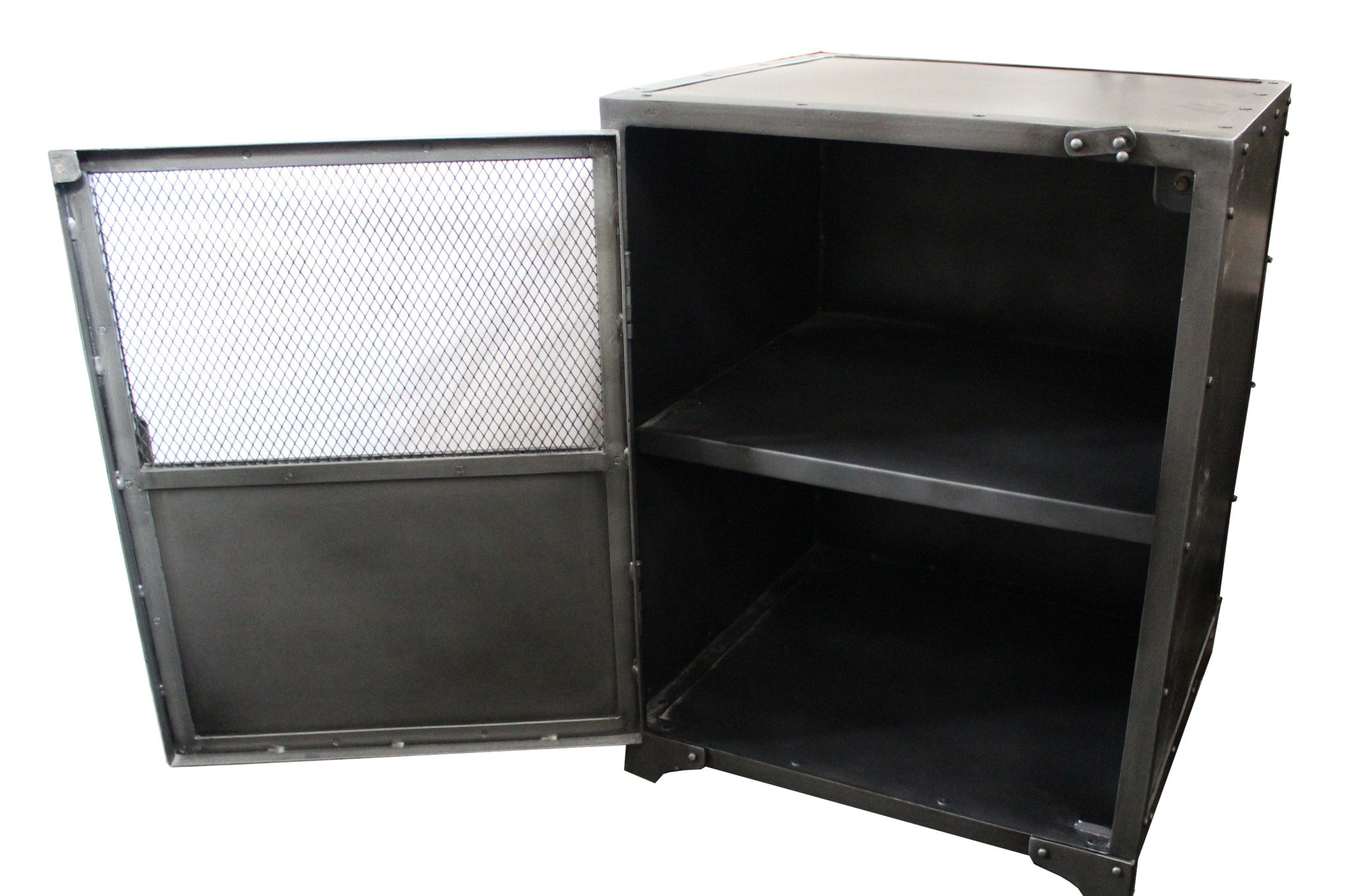 20" Silver Metal Accent Cabinet With Two Shelves