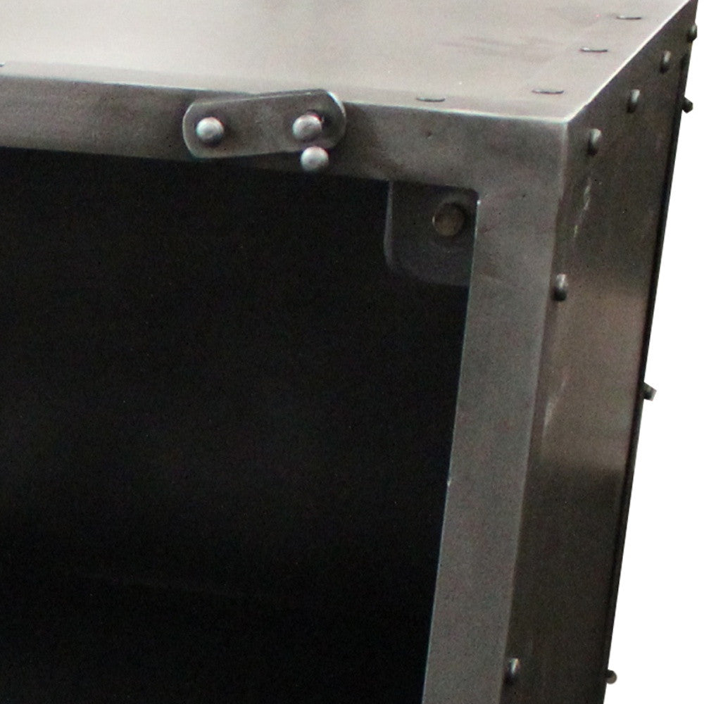 20" Silver Metal Accent Cabinet With Two Shelves