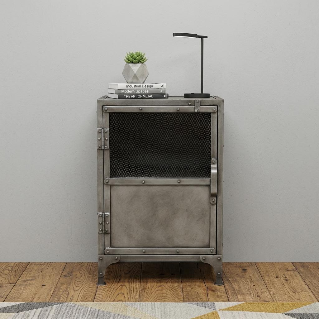 20" Silver Metal Accent Cabinet With Two Shelves