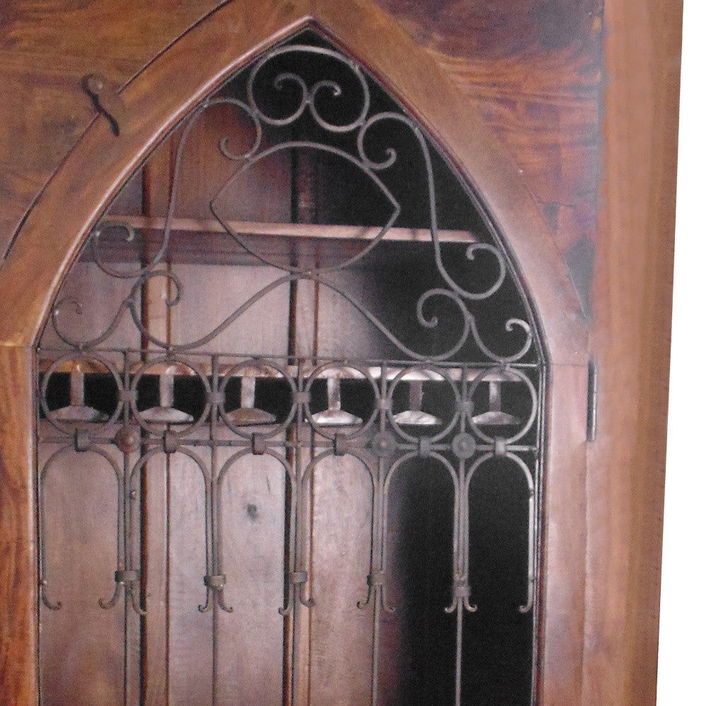 44" Dark Brown Solid Wood And Iron Bar Cabinet With Three Shelves