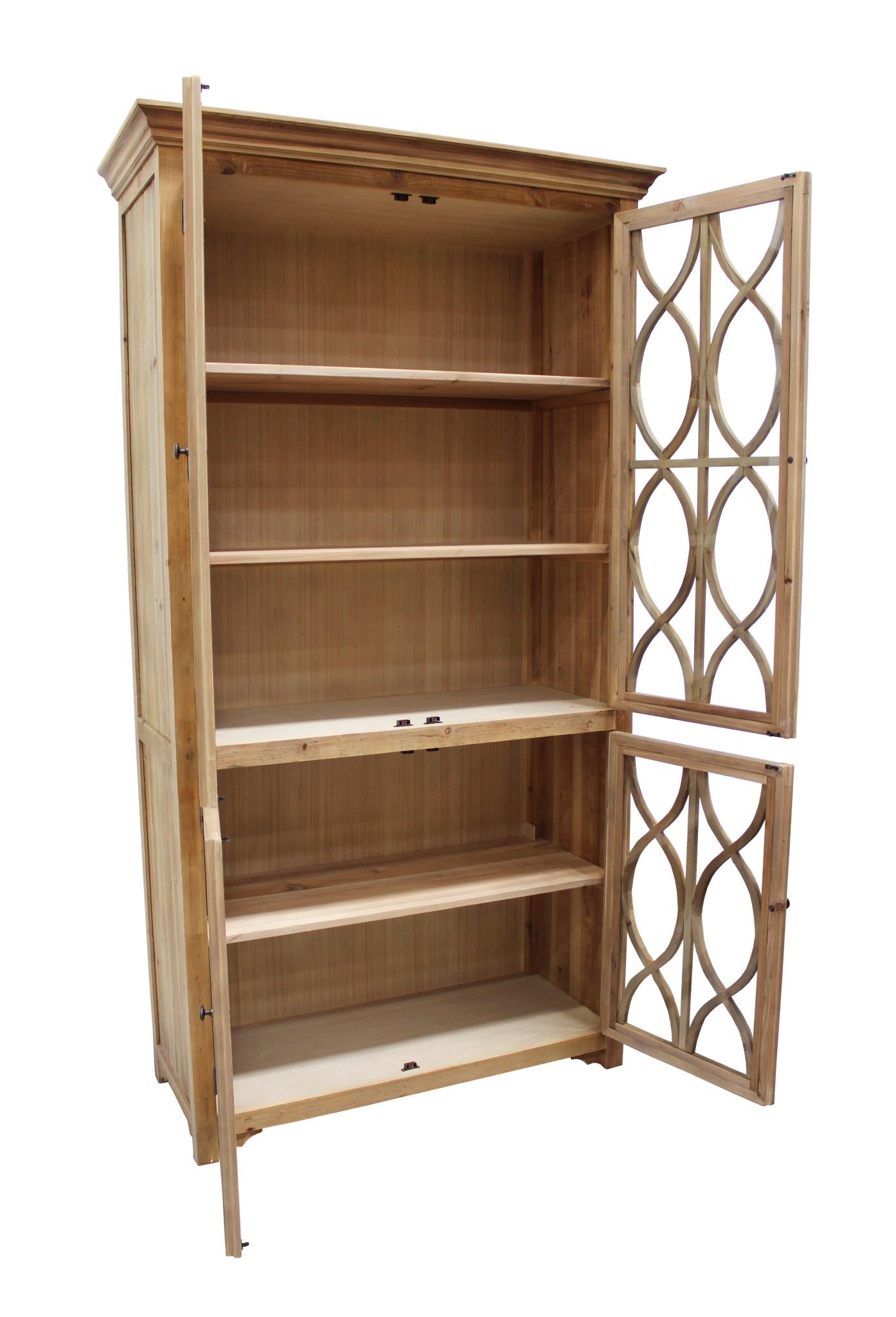 47" Natural Solid Wood Carved Geometric Accent Cabinet With Four Doors