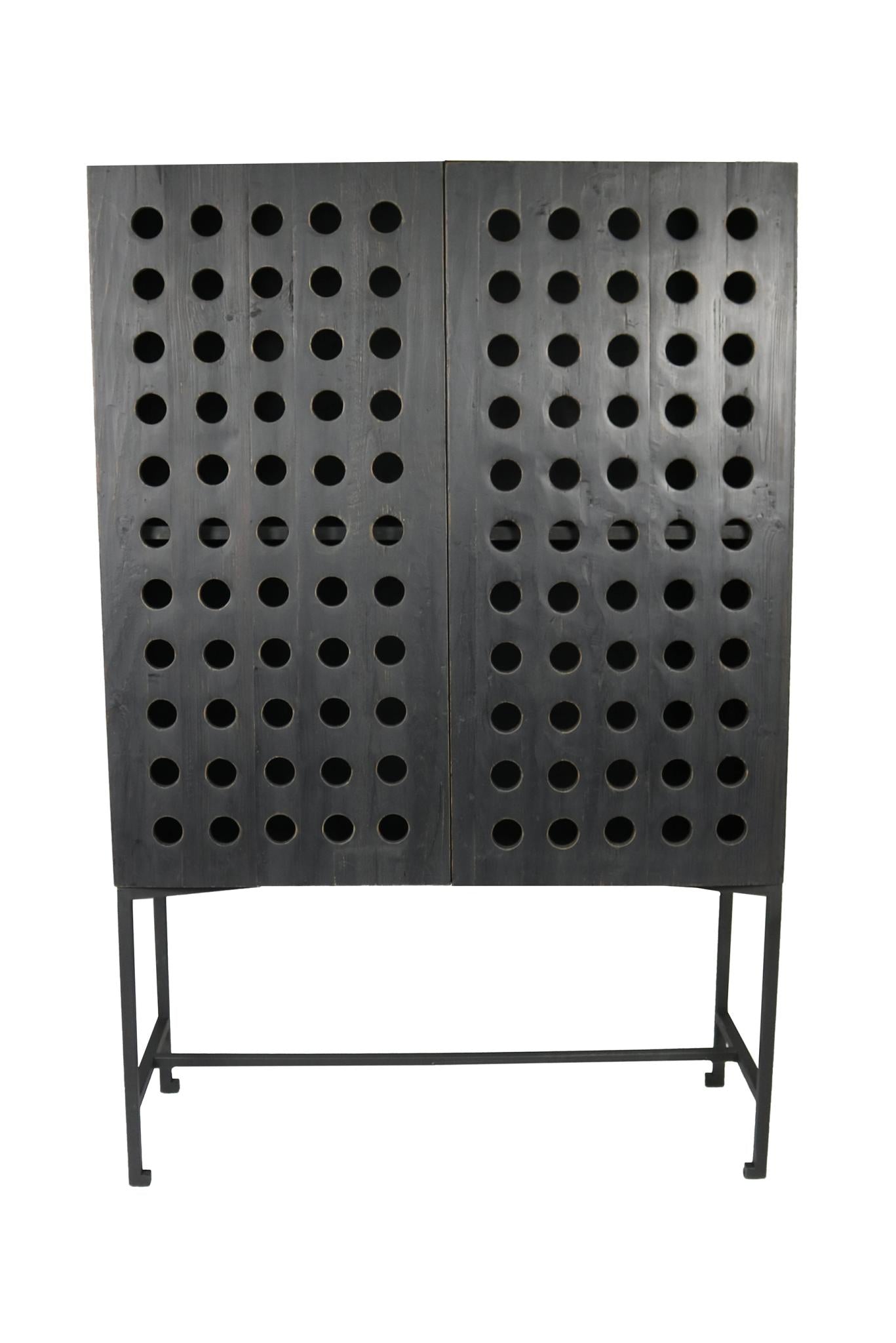 48" Dark Gray Solid Wood and Metal Holey Two Door Accent Chest