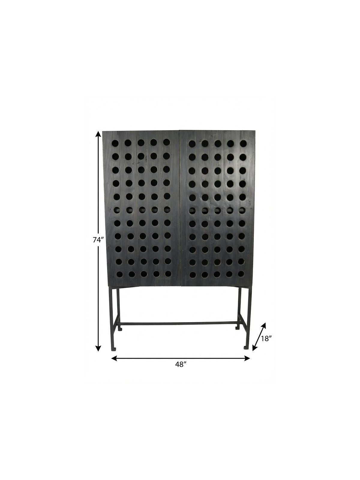 48" Dark Gray Solid Wood and Metal Holey Two Door Accent Chest
