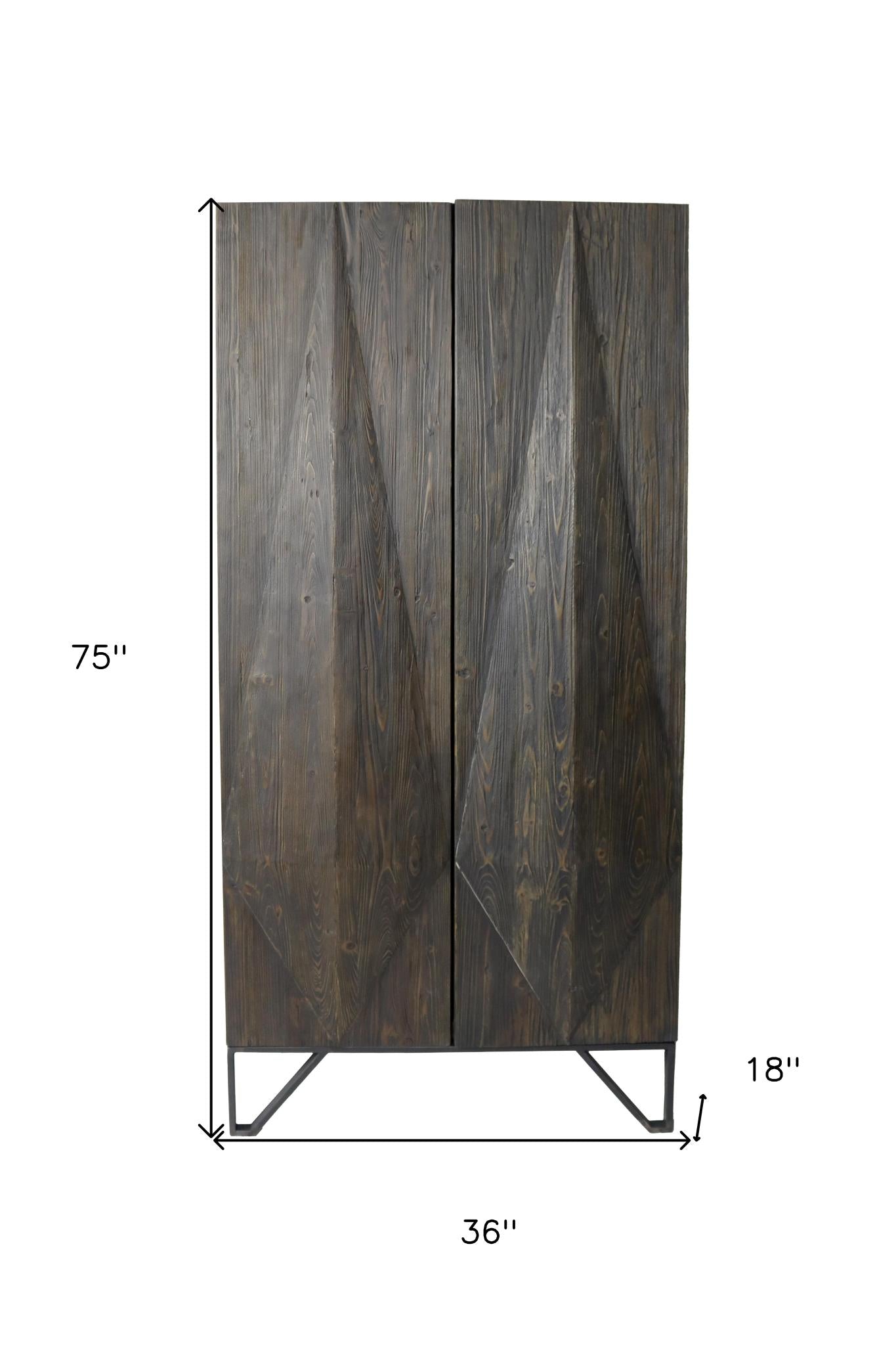75" Brown Reclaimed Wood Pantry Or Storage Closet
