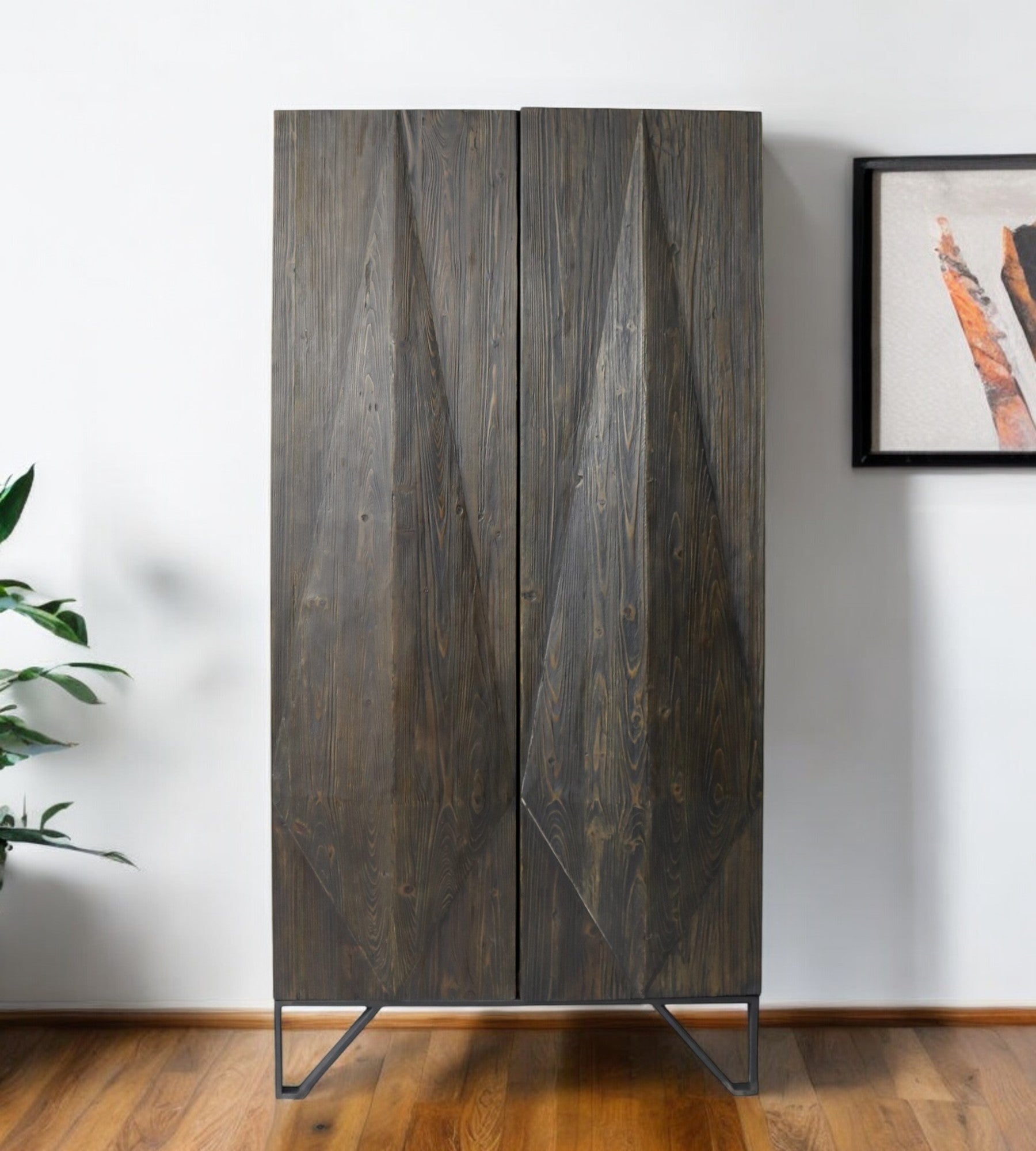 75" Brown Reclaimed Wood Pantry Or Storage Closet