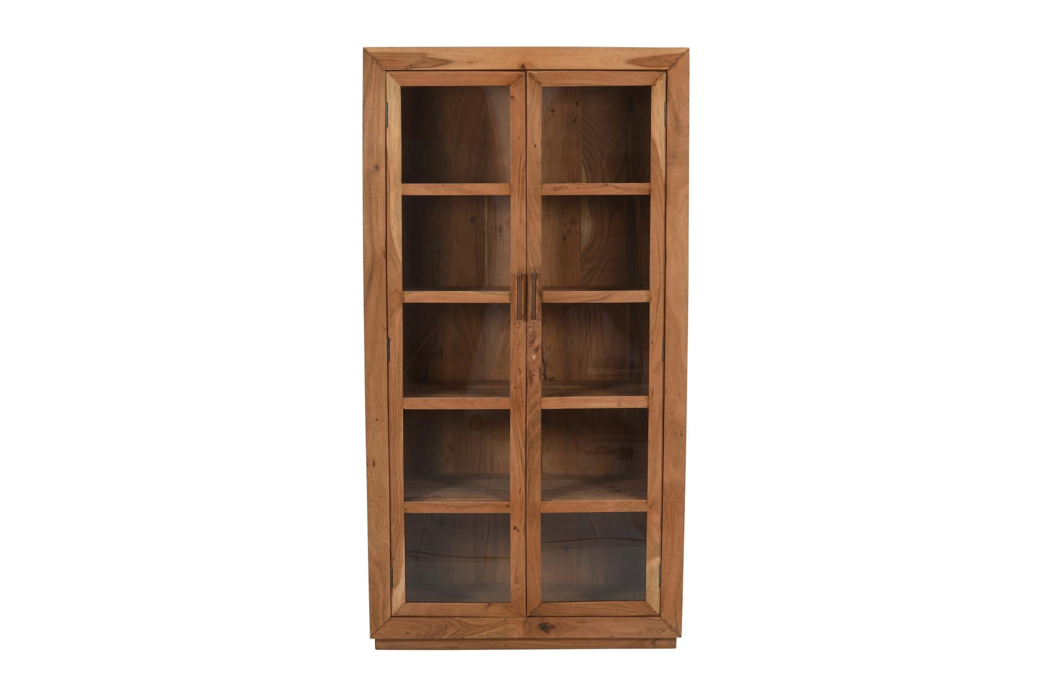 80" Brown Solid Wood Display Stand With Two Doors