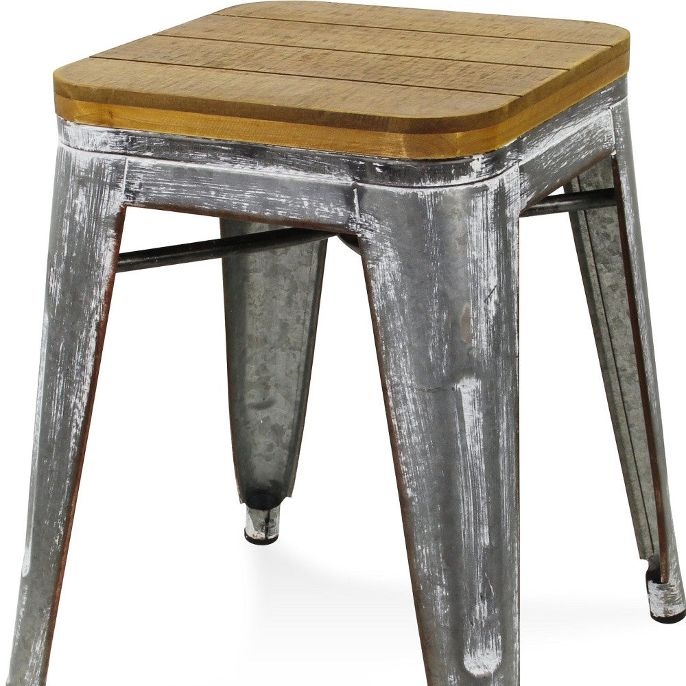 18 " Wood Brown And Gray Steel Backless Bar Chair
