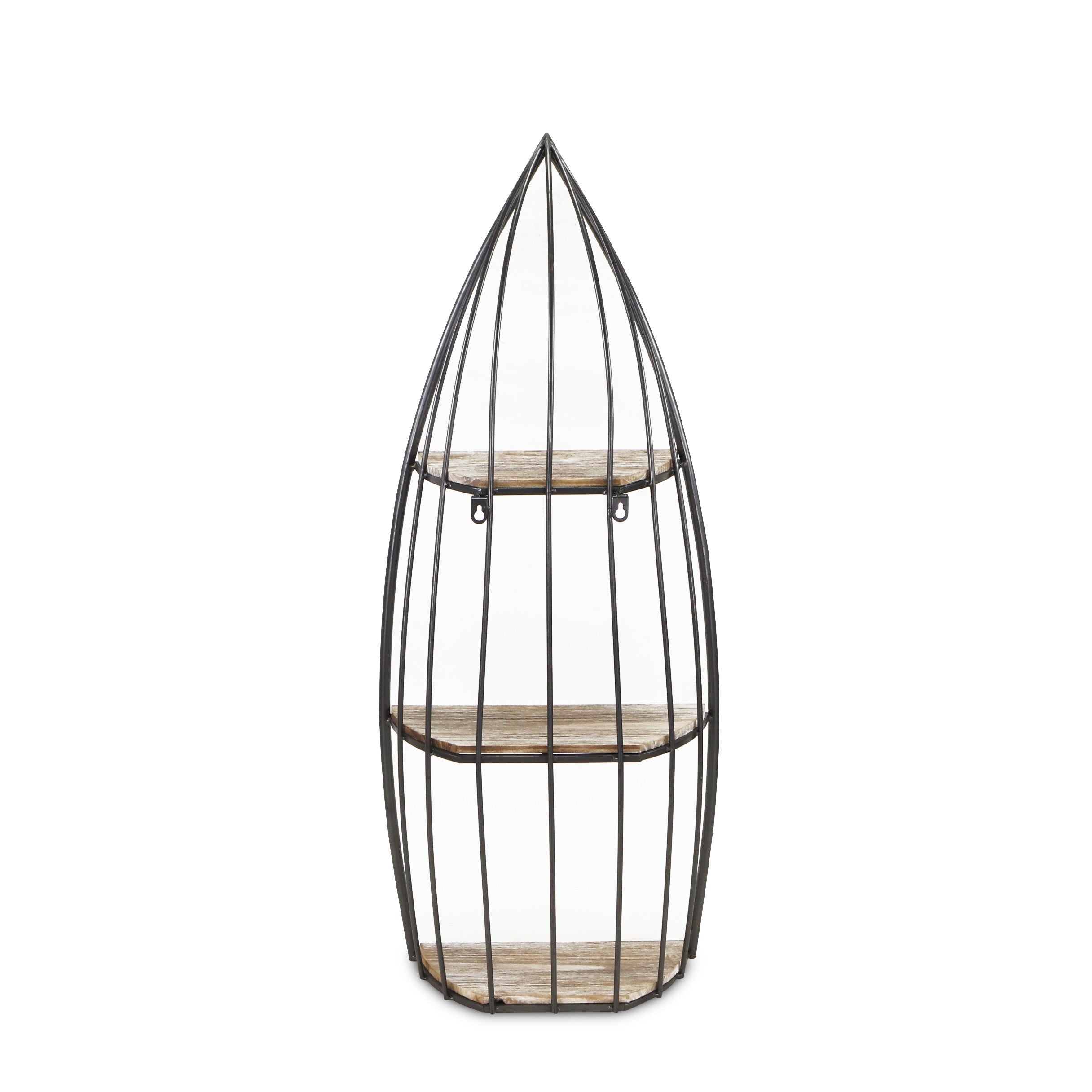 37" Gray And Natural Metal and Wood Boat Shaped Bookcase