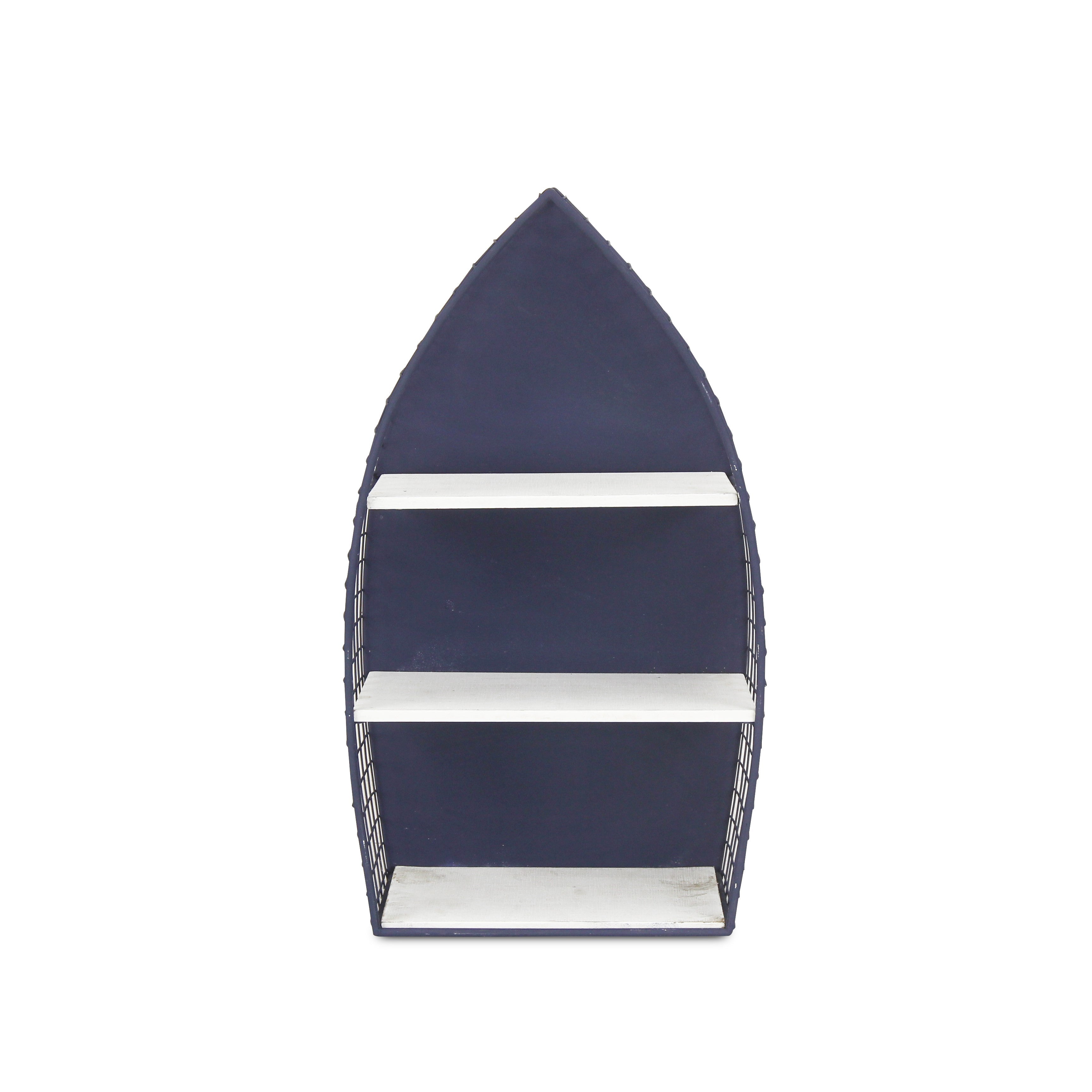24" Navy Blue And White Metal and Wood Boat Shaped Bookcase