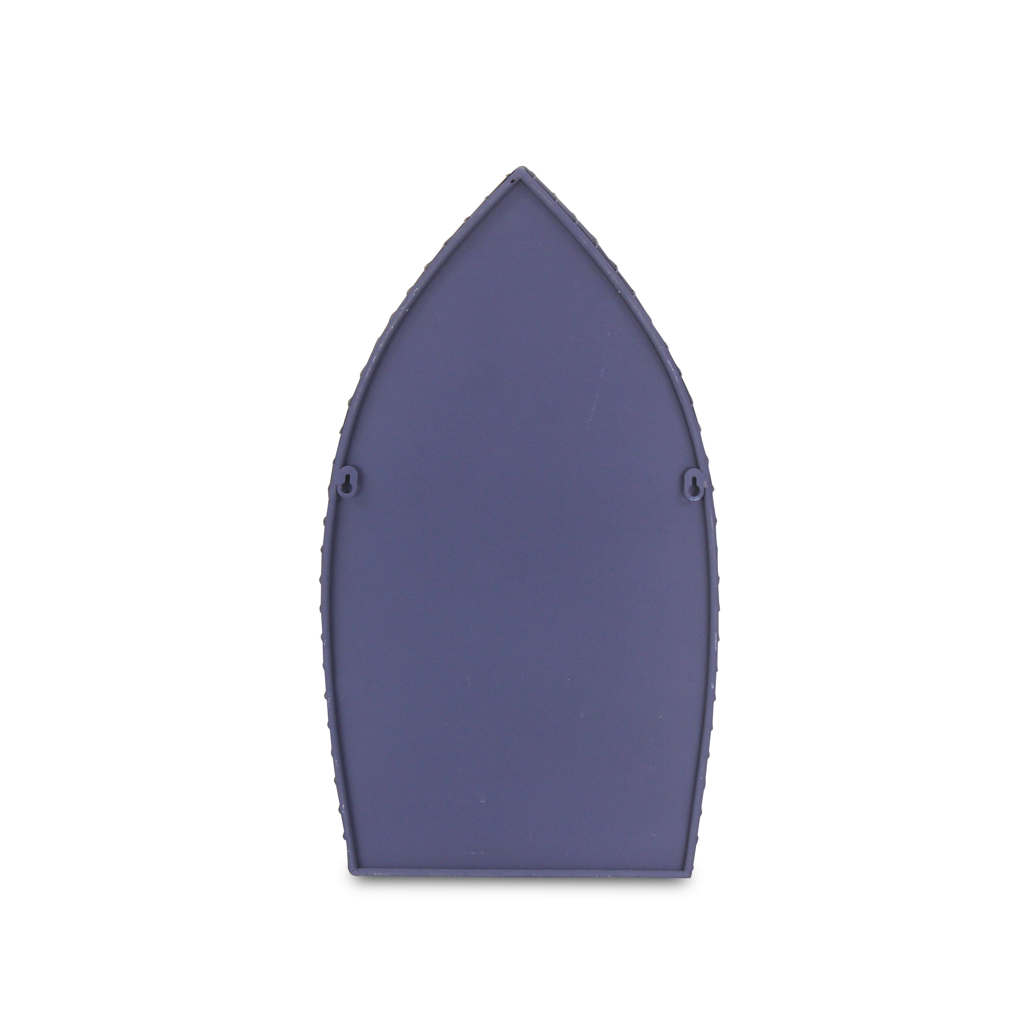 24" Navy Blue And White Metal and Wood Boat Shaped Bookcase