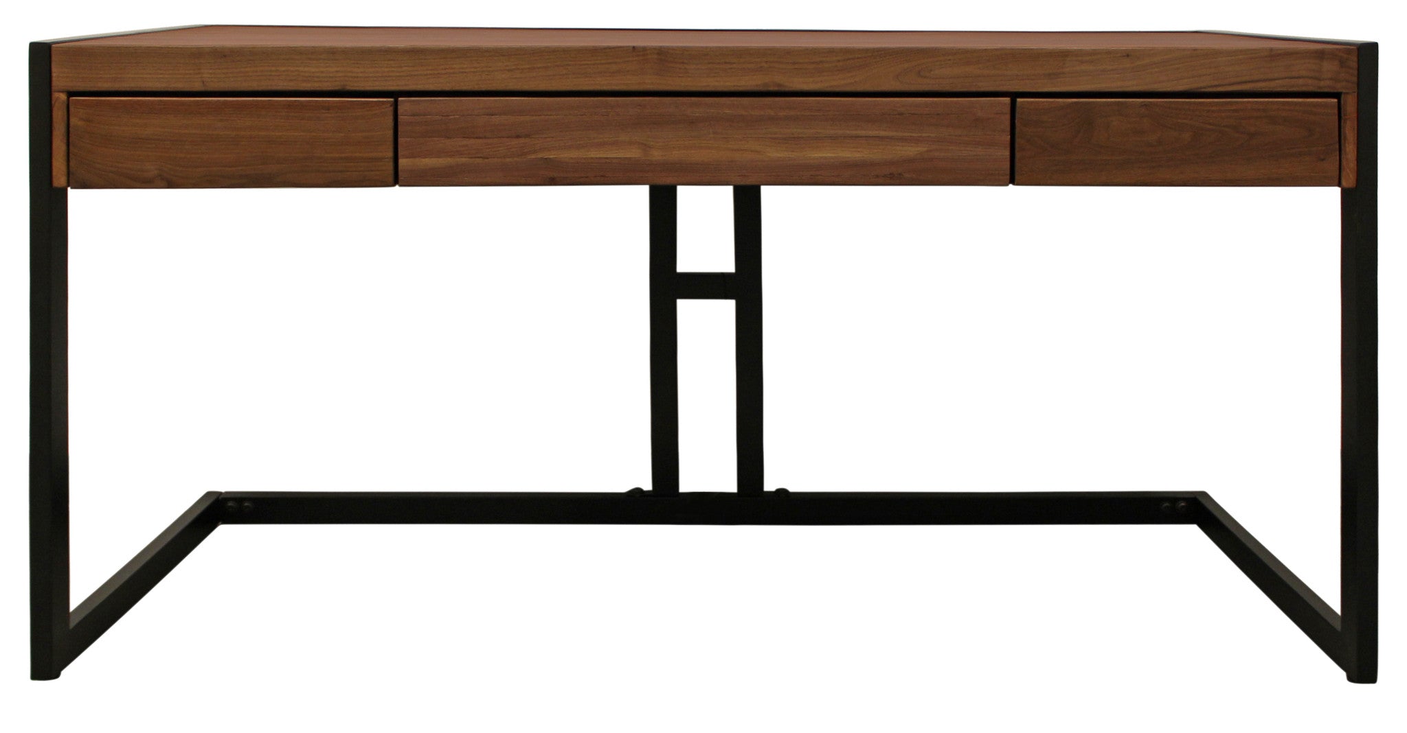 60" Brown And Black Acacia Solid Wood Executive Desk With Three Drawers