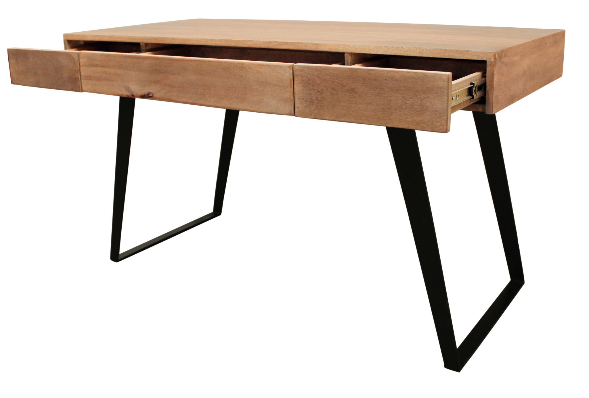 54" Natural and Black Solid Wood Writing Desk With Three Drawers