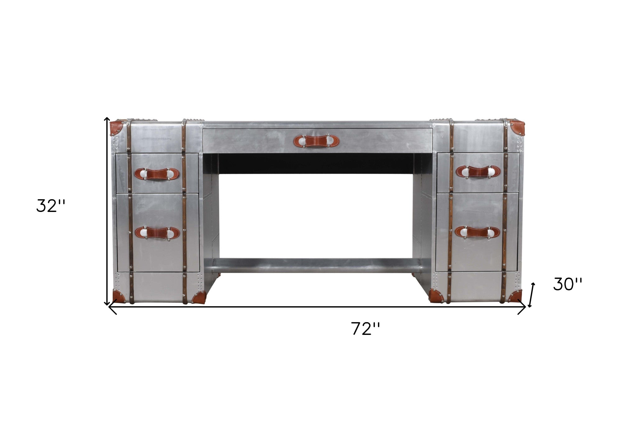 72" Silver Aluminum Executive Desk With Five Drawers