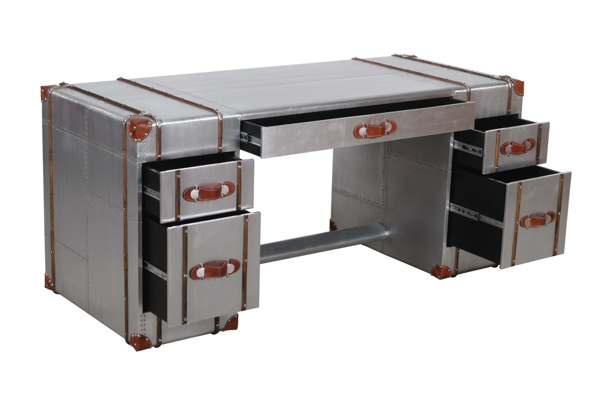 72" Silver Aluminum Executive Desk With Five Drawers