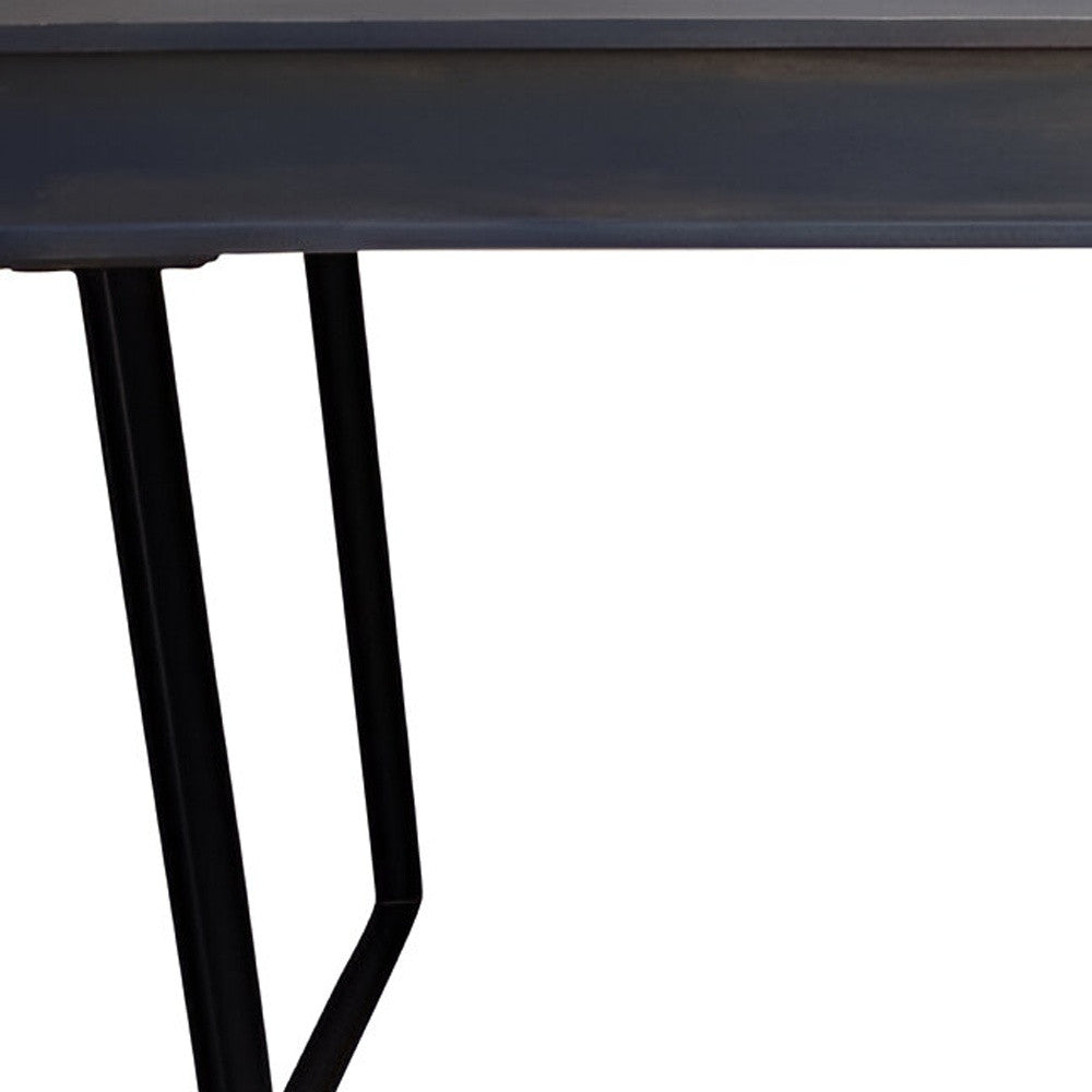 58" Gray and Black Solid Wood and Iron Sled Writing Desk With Three Drawers