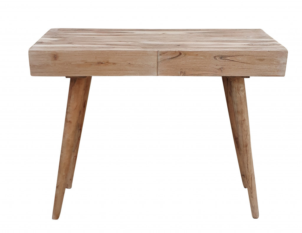 39" Brown Acacia Solid Wood Writing Desk With Three Drawers