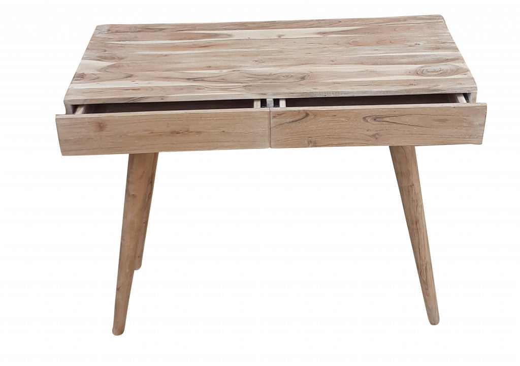 39" Brown Acacia Solid Wood Writing Desk With Three Drawers