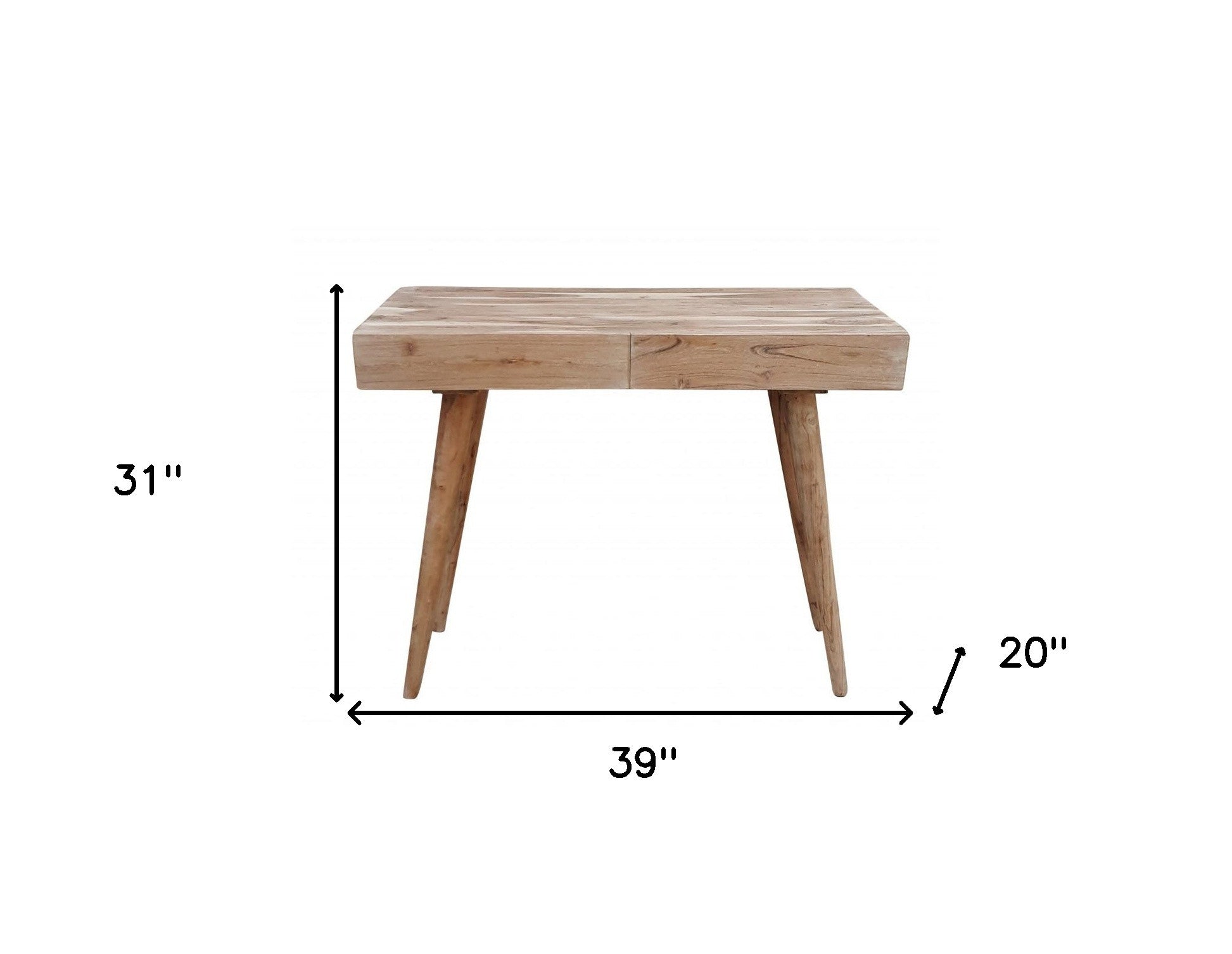39" Brown Acacia Solid Wood Writing Desk With Three Drawers