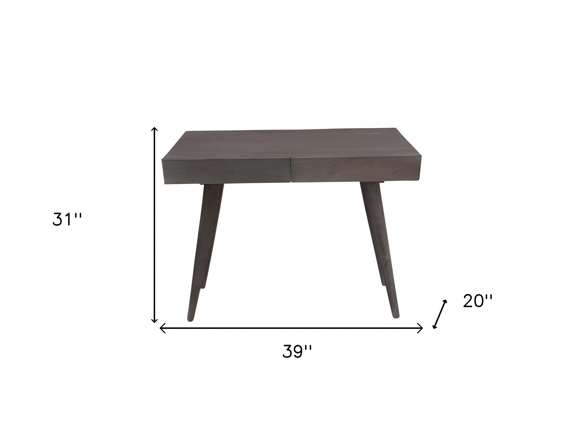 39" Gray Acacia Solid Wood Writing Desk With Three Drawers