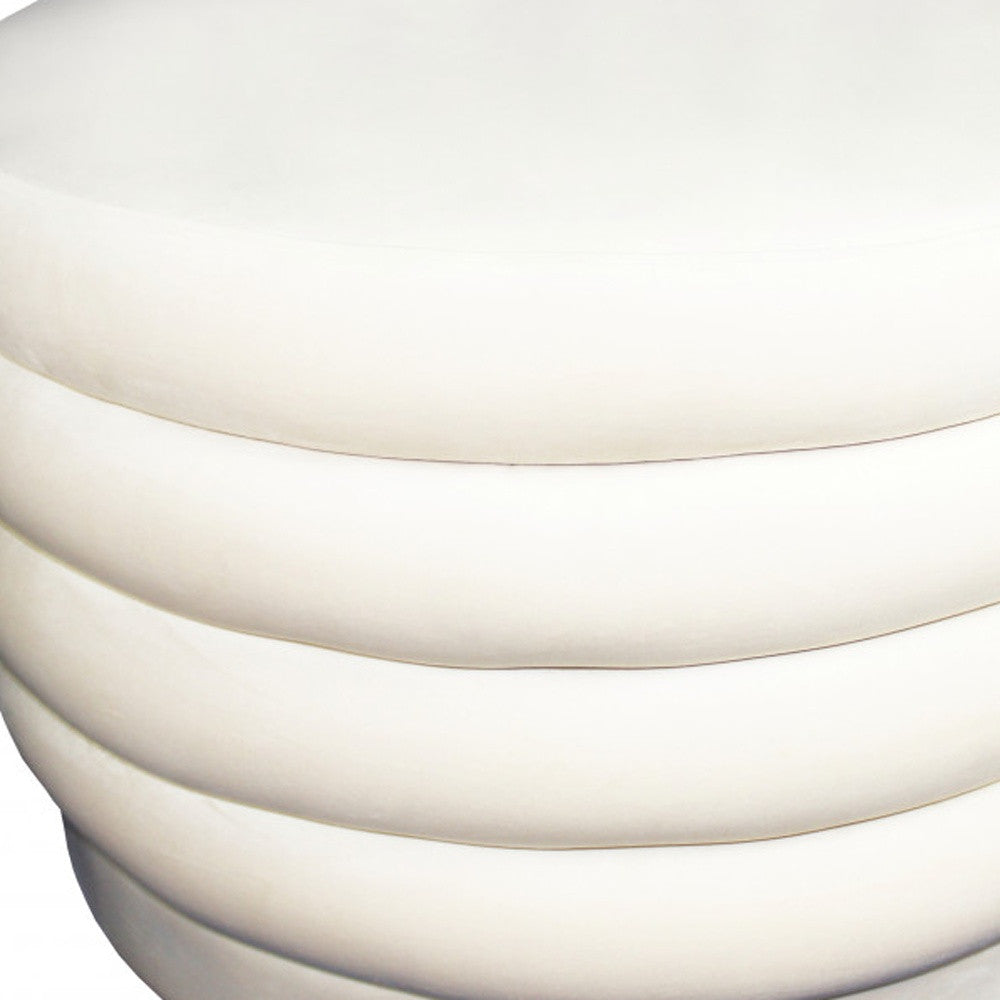 31" White Velvet Tufted Round Cocktail Ottoman