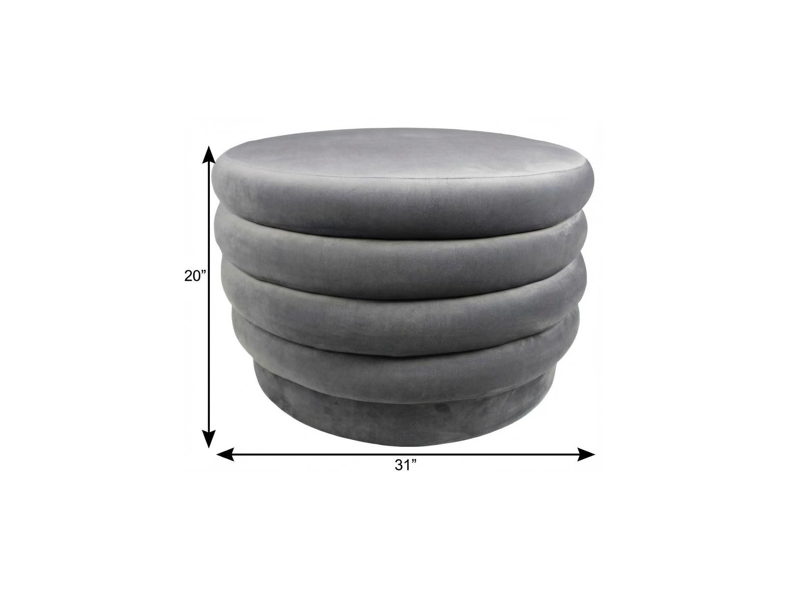 31" Gray Velvet Tufted Round Cocktail Ottoman