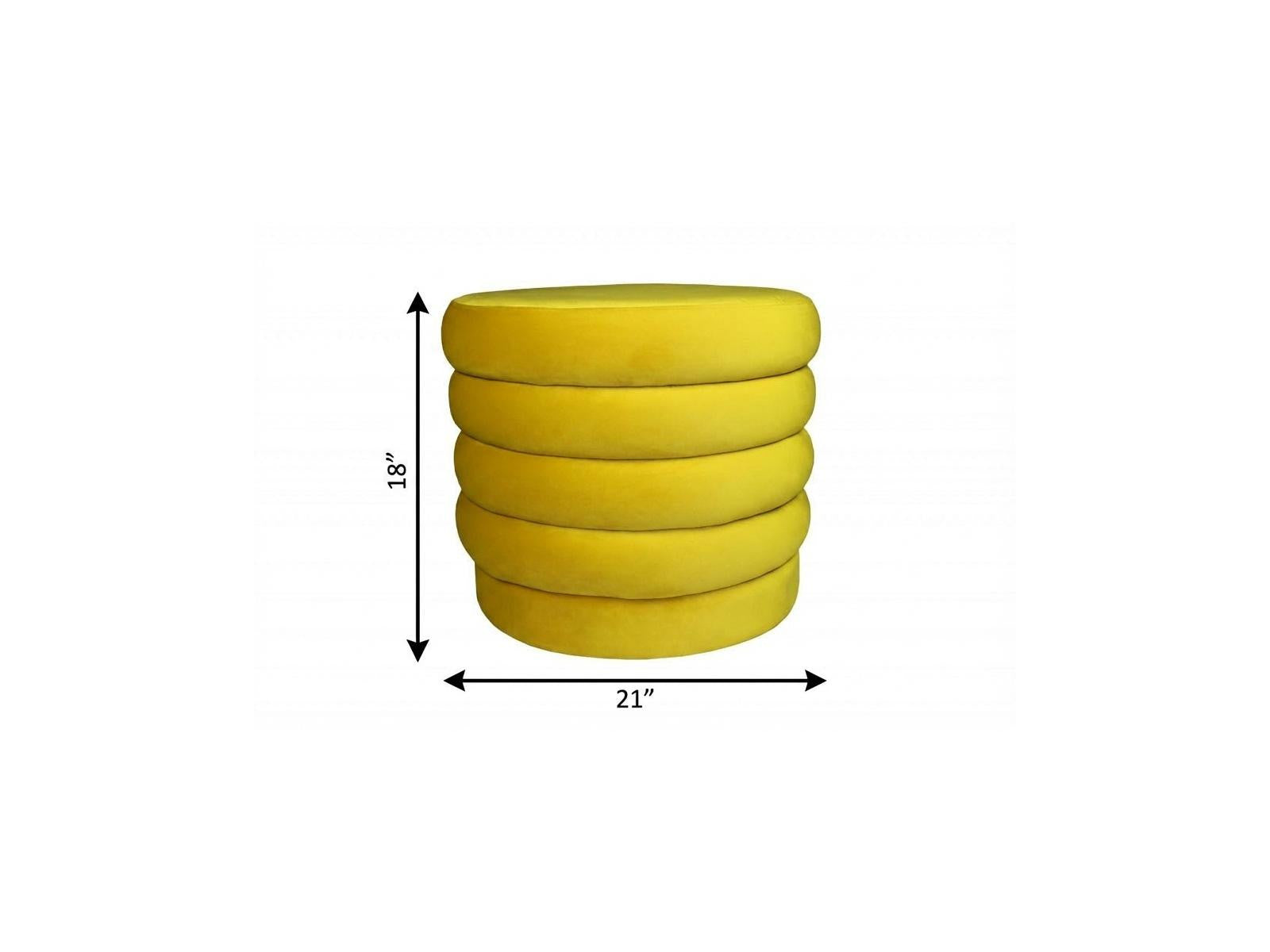21" Yellow Velvet Tufted Round Cocktail Ottoman