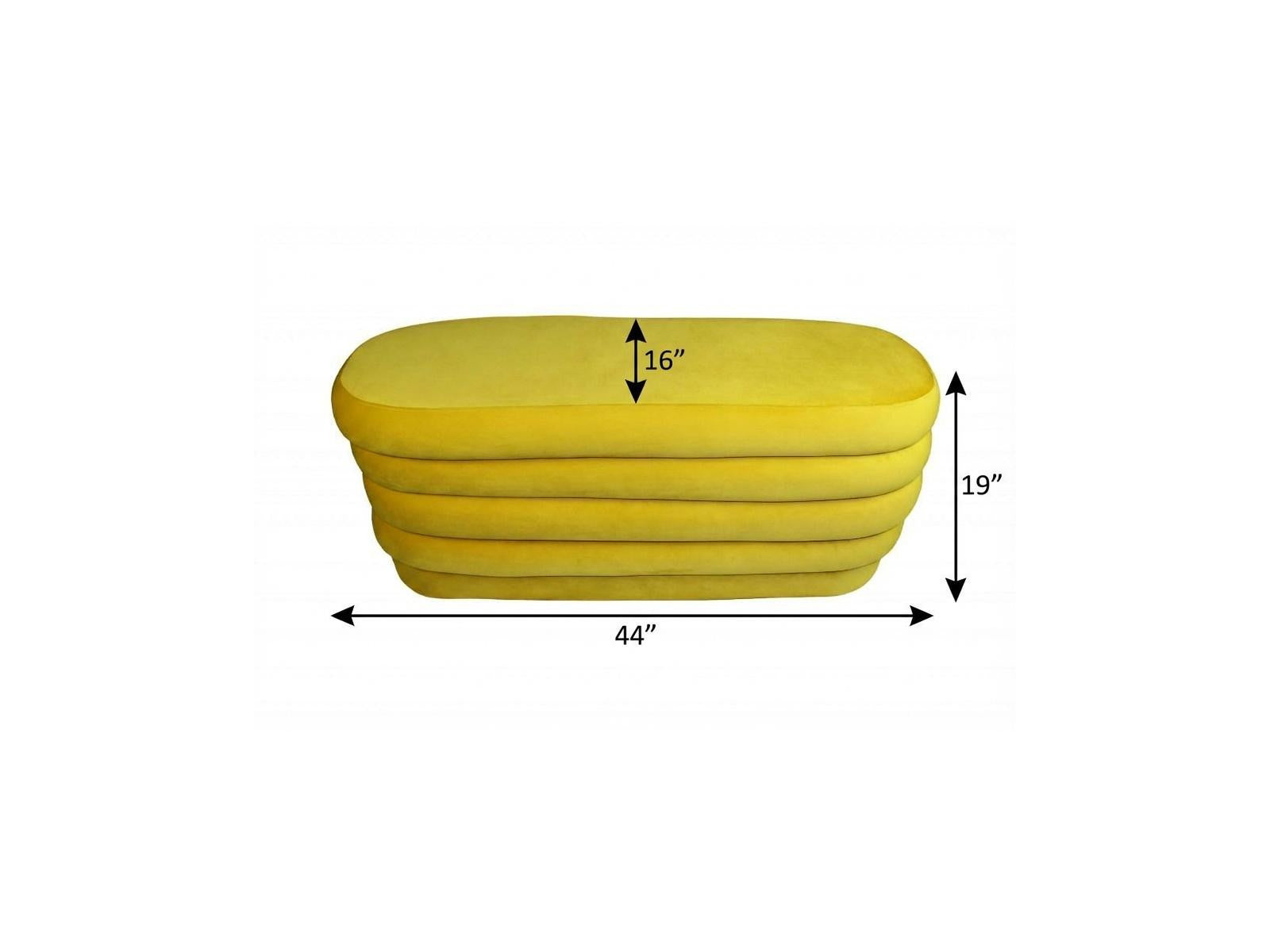 44" Yellow Velvet Tufted Oval Ottoman
