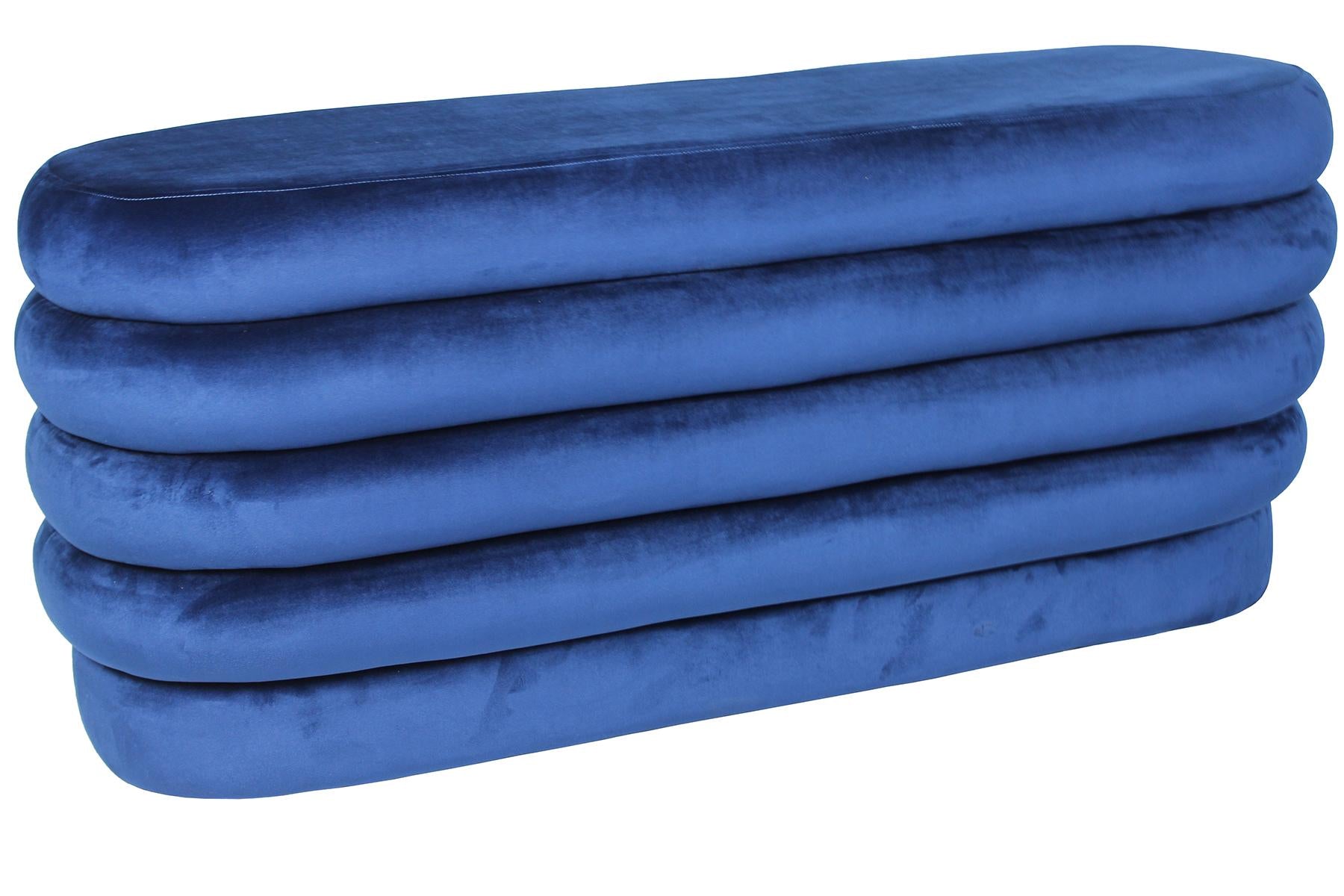 44" Blue Velvet Tufted Oval Ottoman