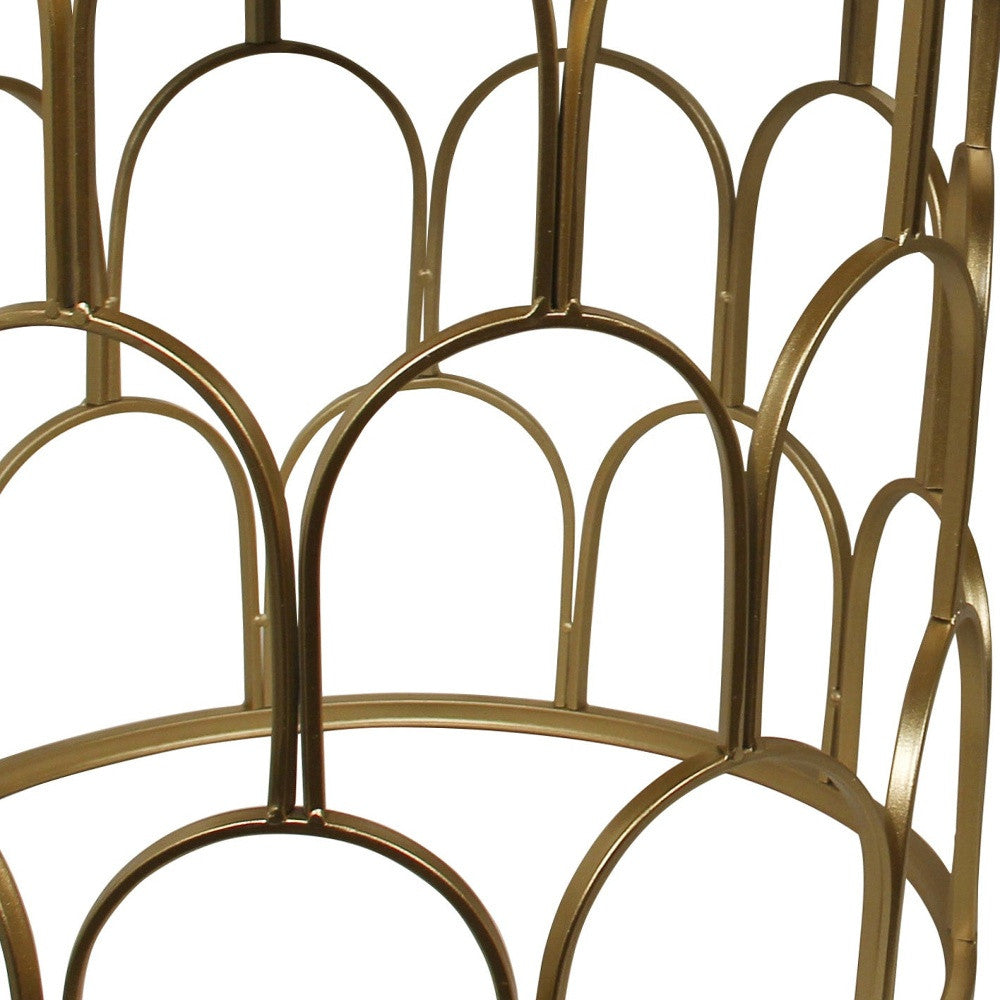 Set of Two Gold Steel And Mirrored Glass Round Drum End Tables