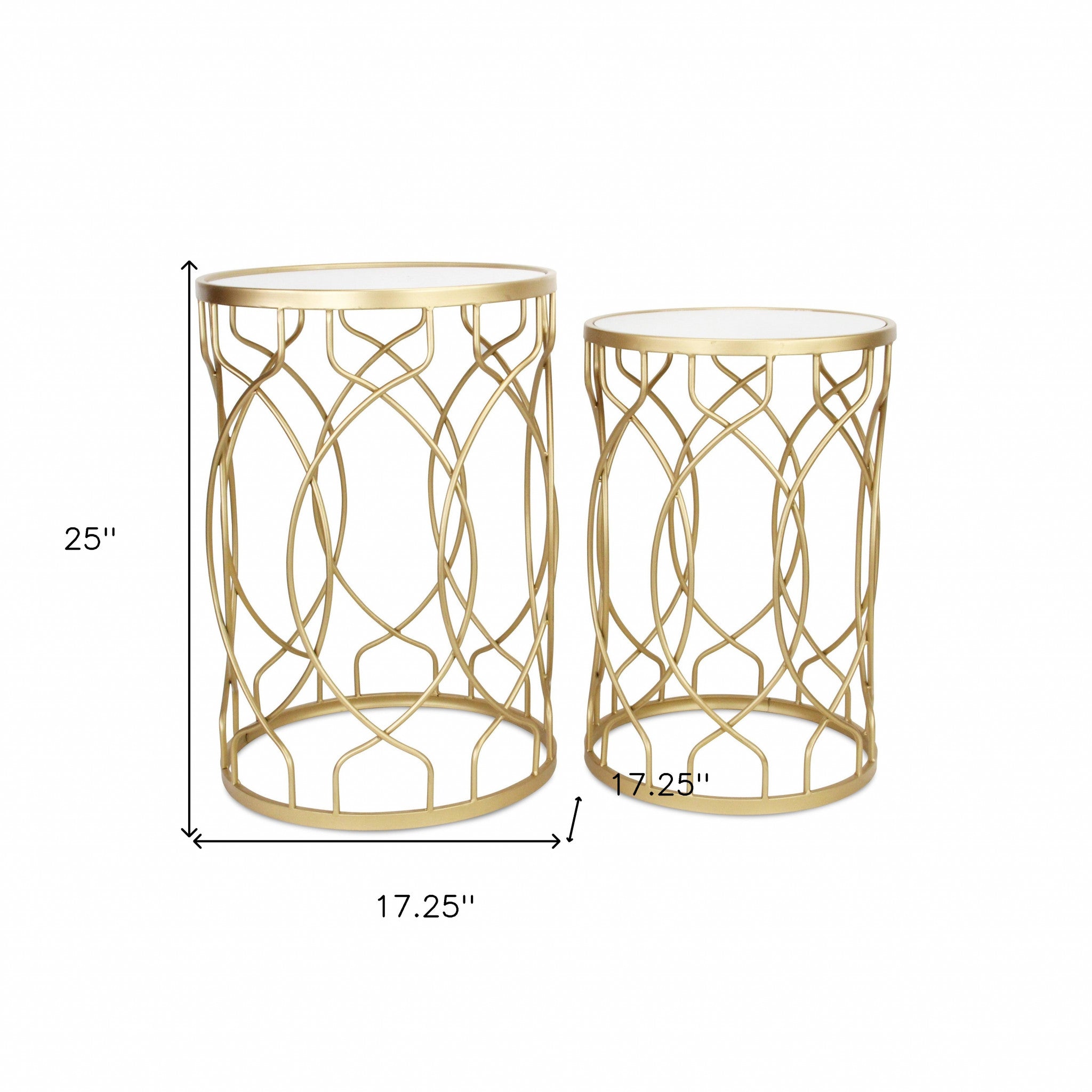 Set Of Two 25" Gold Mirrored And Steel Round Nested Tables