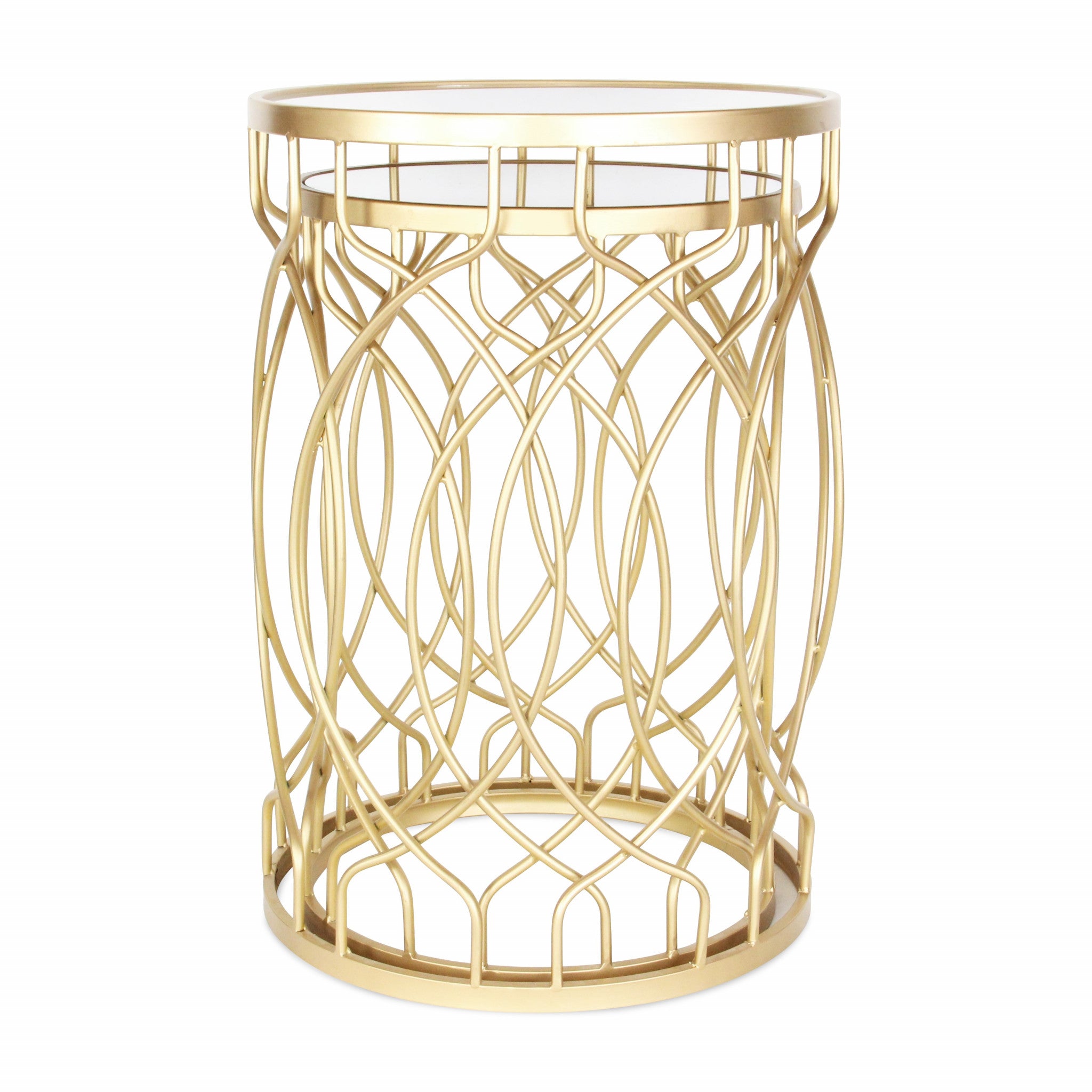 Set Of Two 25" Gold Mirrored And Steel Round Nested Tables