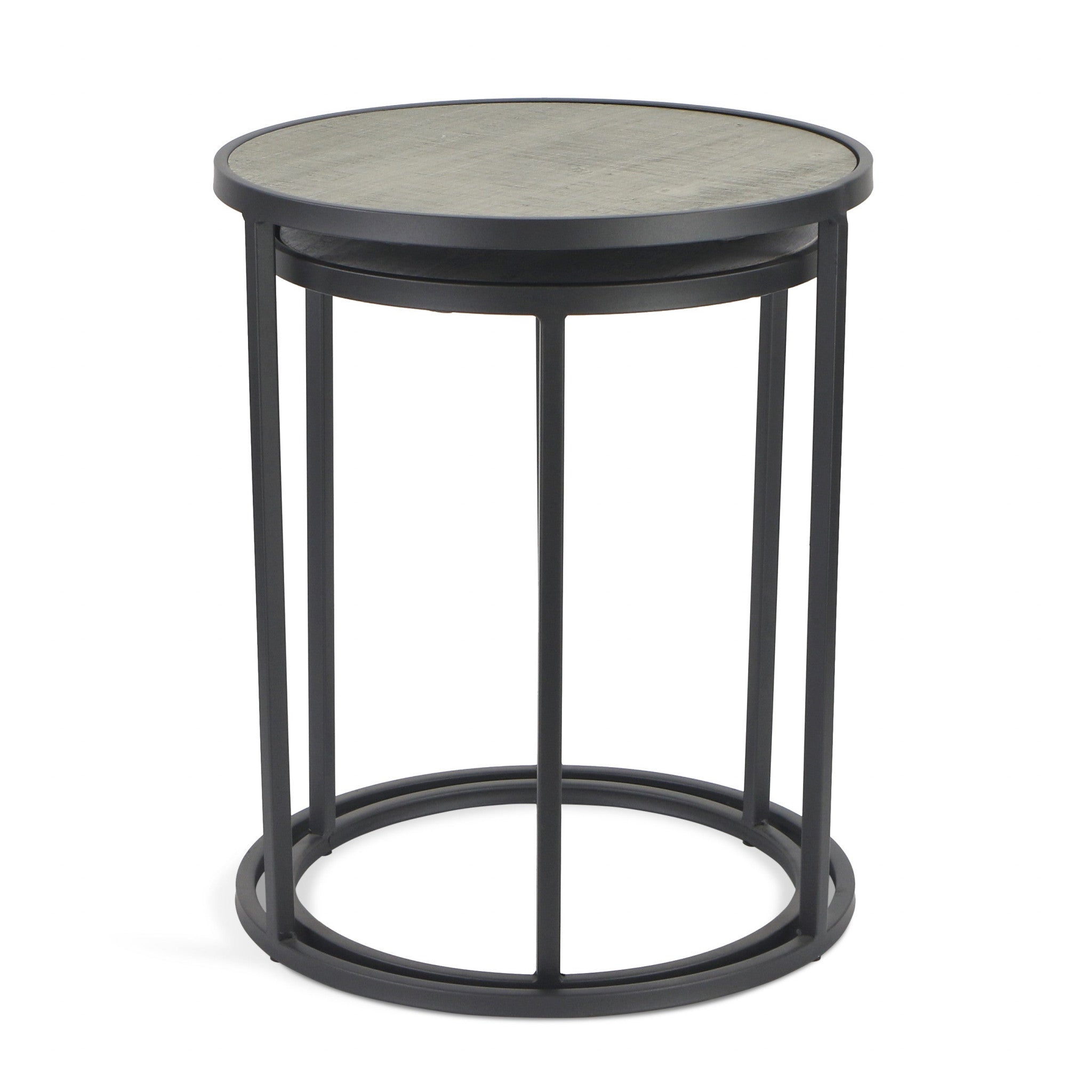 Set Of Two 22" Dark Gray And Light Gray Solid Wood Round Nested Tables