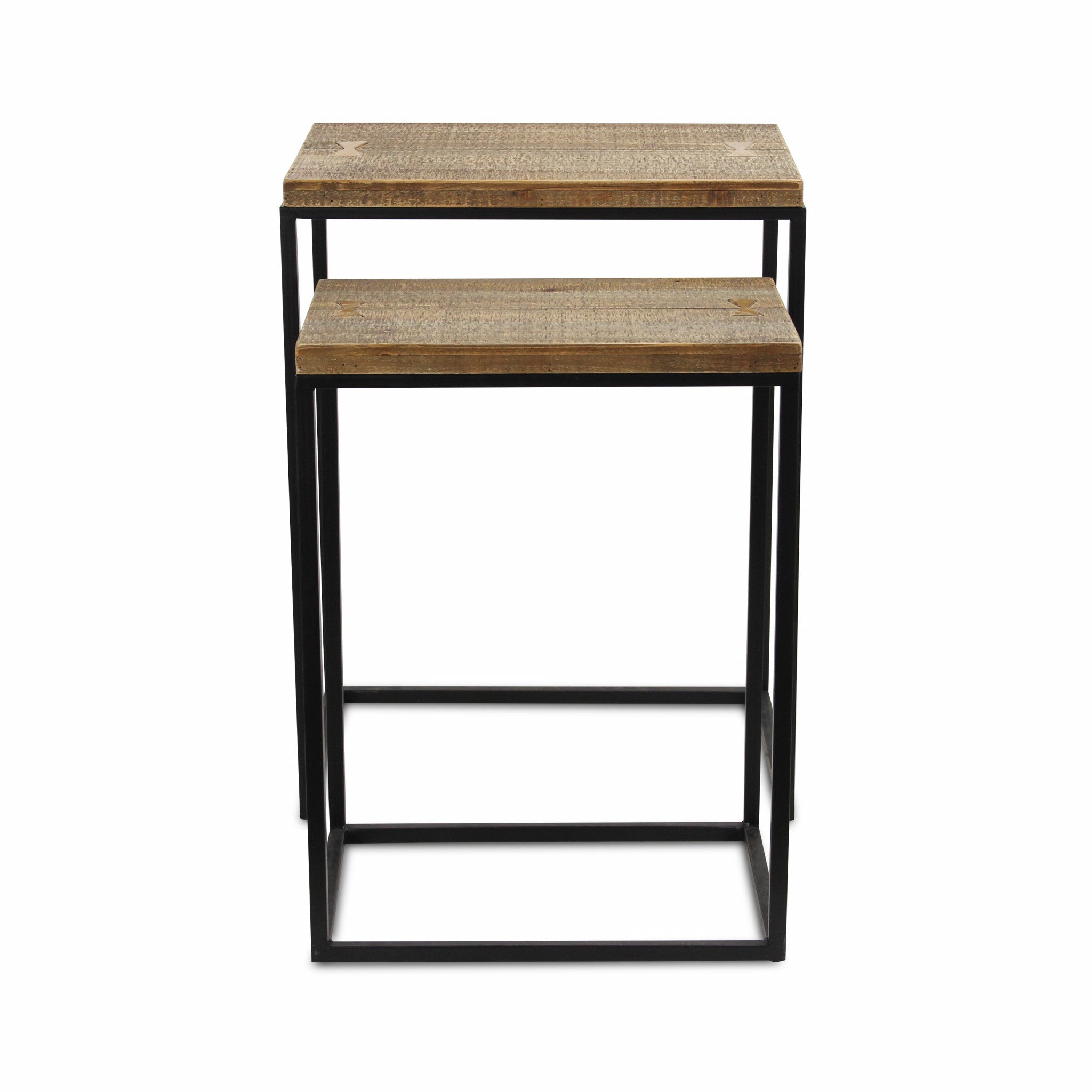 Set of Two 24" Black And Brown Solid Wood Nested Tables