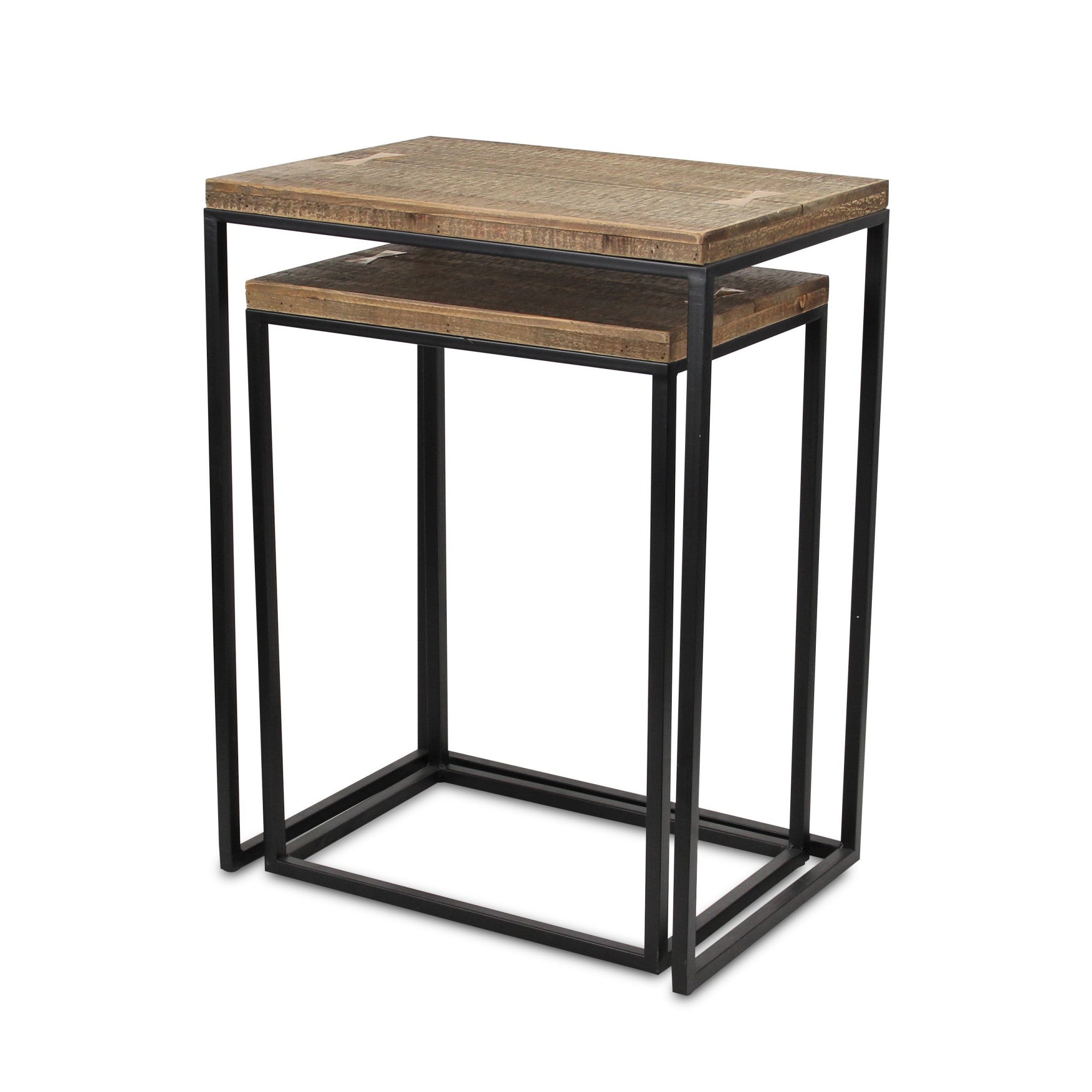 Set of Two 24" Black And Brown Solid Wood Nested Tables