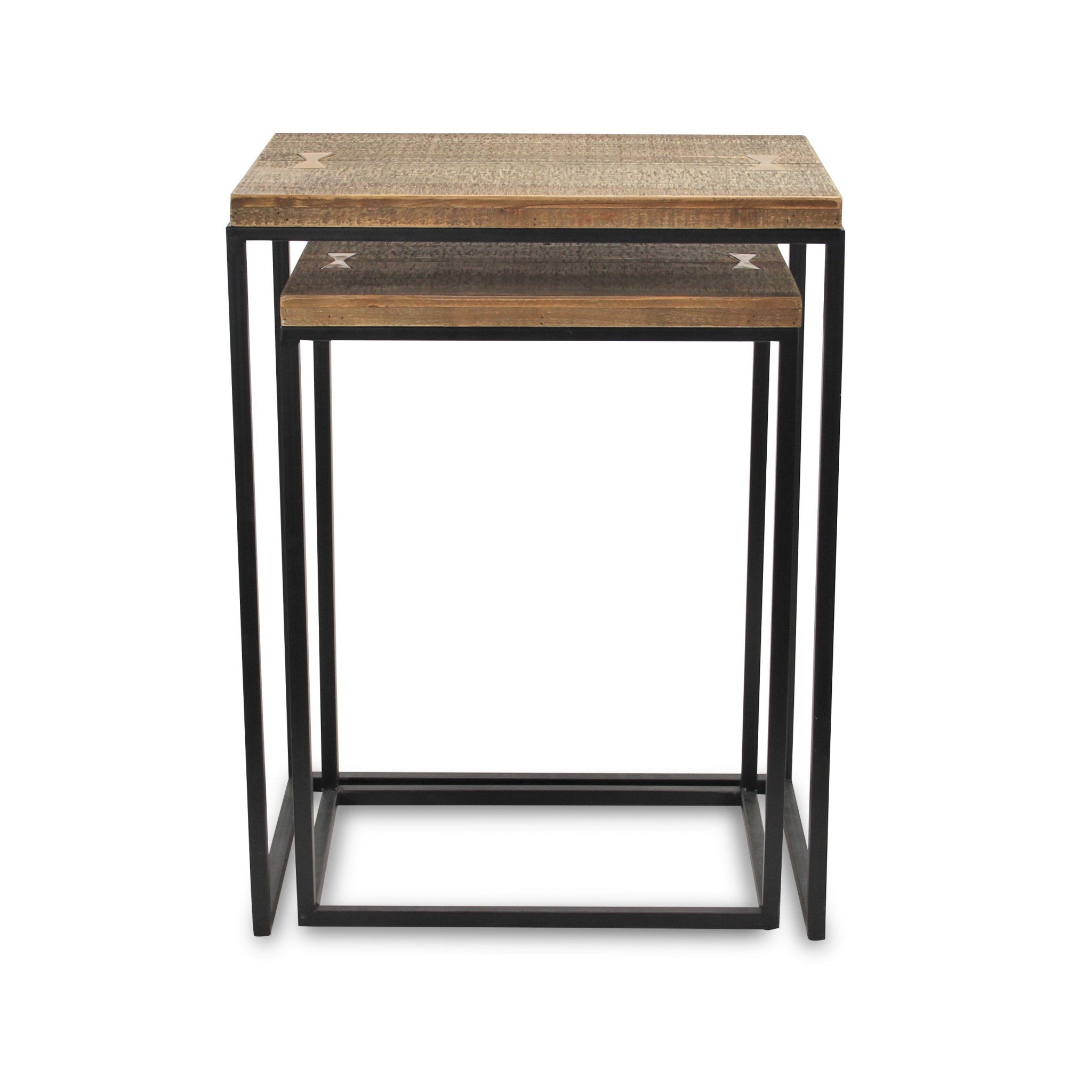 Set of Two 24" Black And Brown Solid Wood Nested Tables
