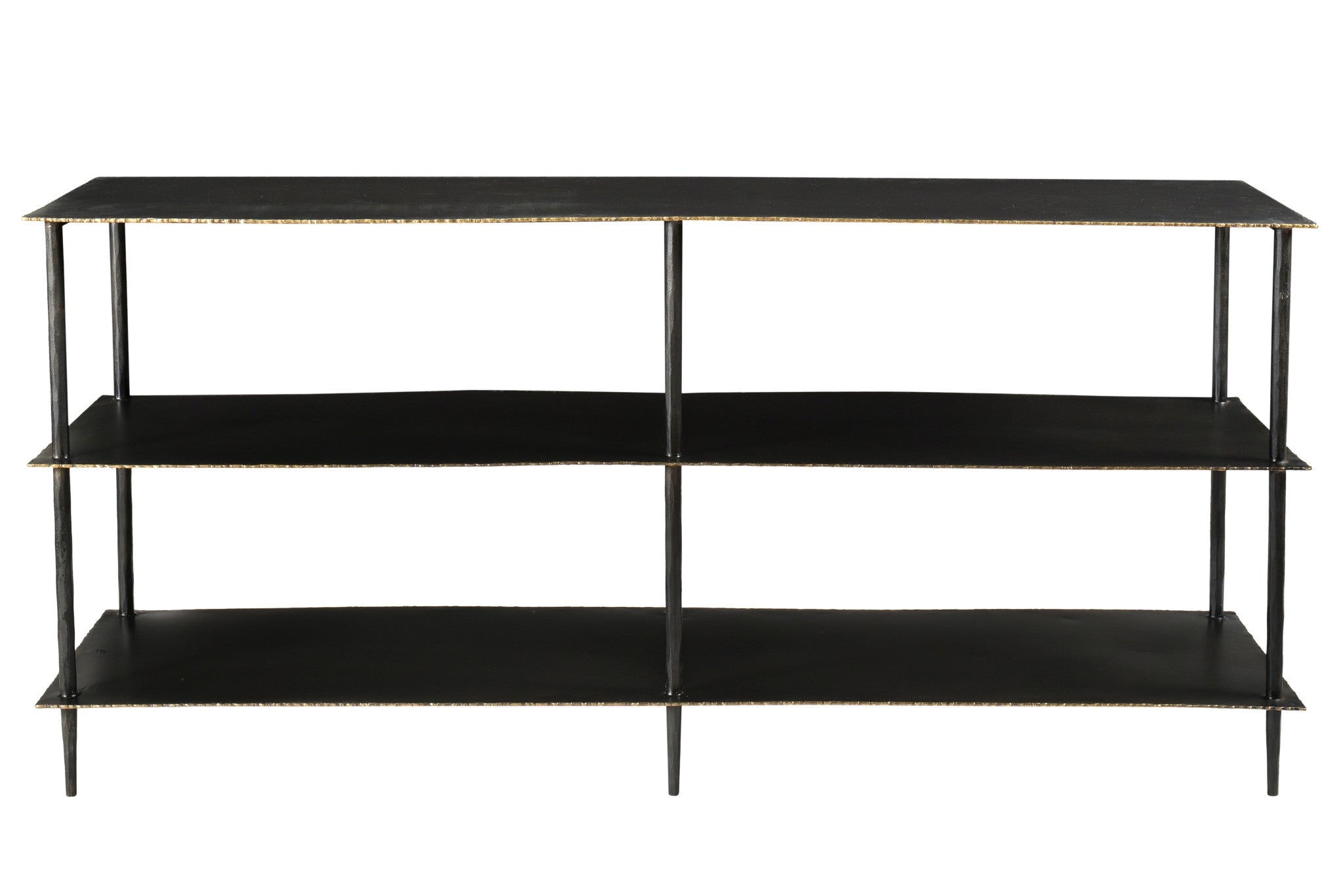 48" Black Iron Six Leg Console Table Two Shelves