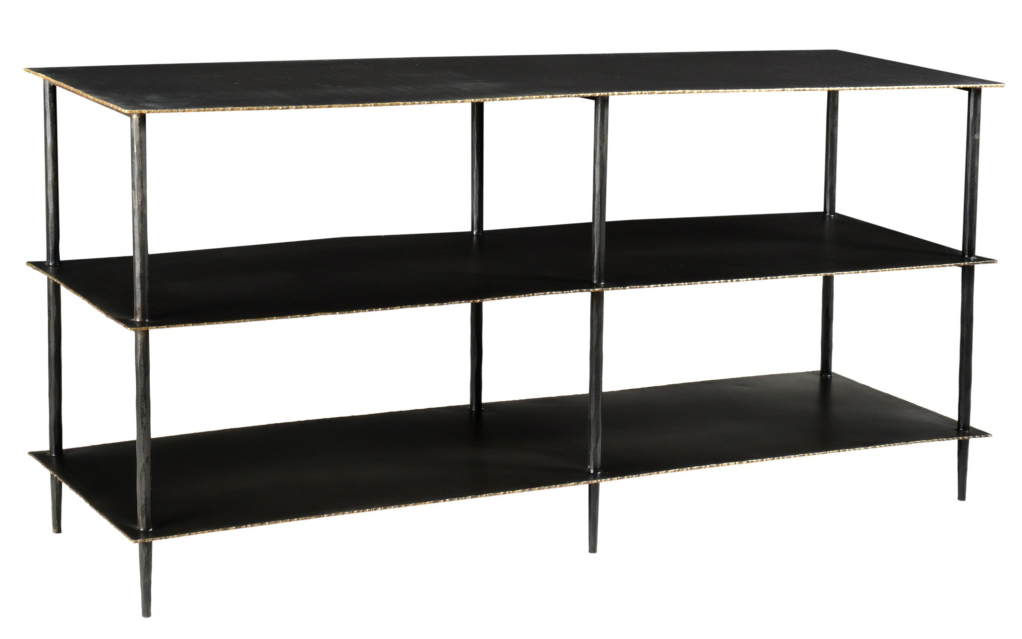 48" Black Iron Six Leg Console Table Two Shelves