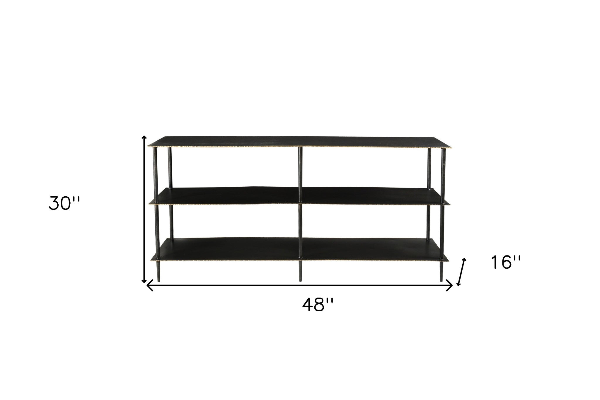 48" Black Iron Six Leg Console Table Two Shelves