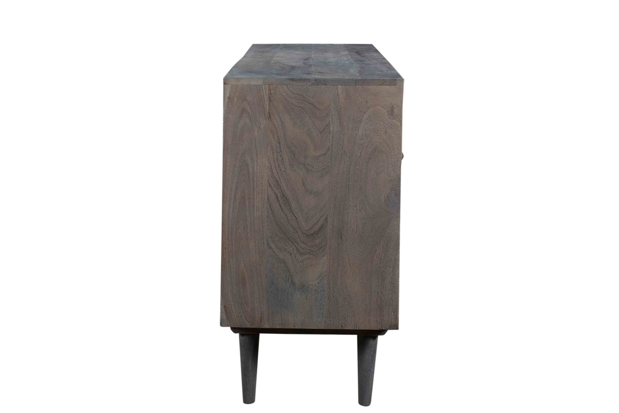 55" Dark Gray Carved Geometric Distressed Solid Wood Enclosed and Open Storage TV Stand