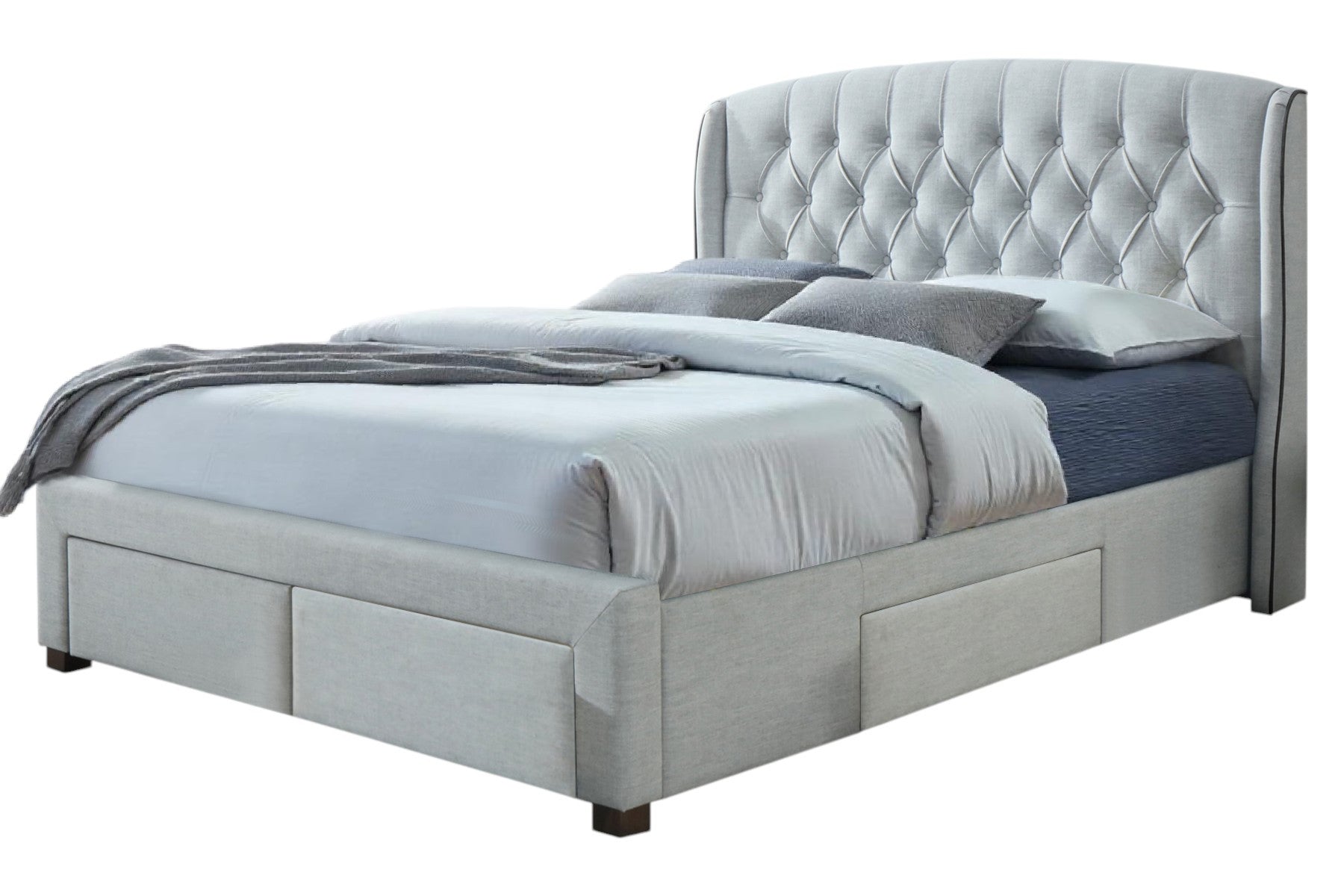 Gray King Tufted Upholstered Bed Frame With Three Drawers