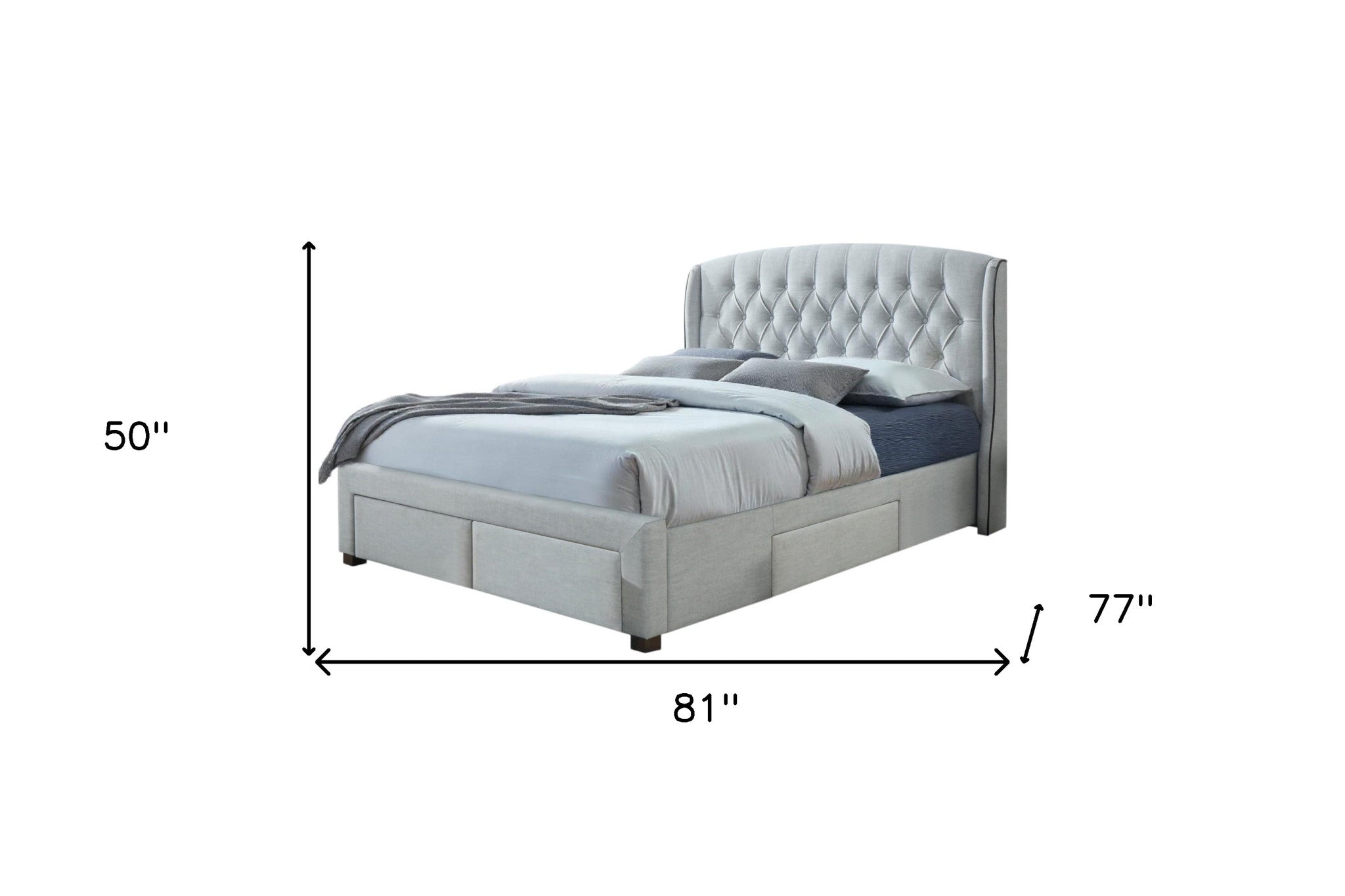 Gray King Tufted Upholstered Bed Frame With Three Drawers