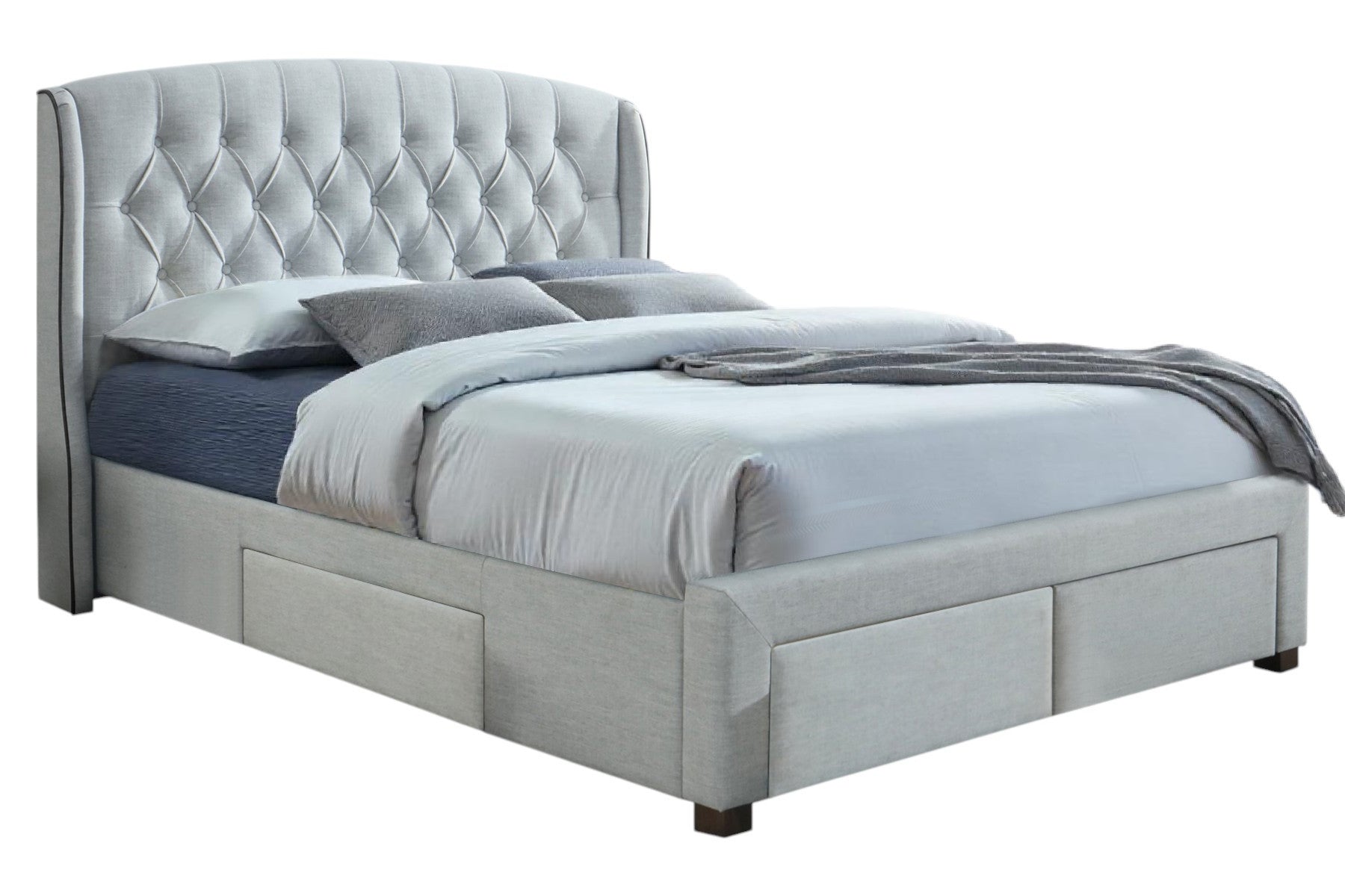 Gray King Tufted Upholstered Bed Frame With Three Drawers