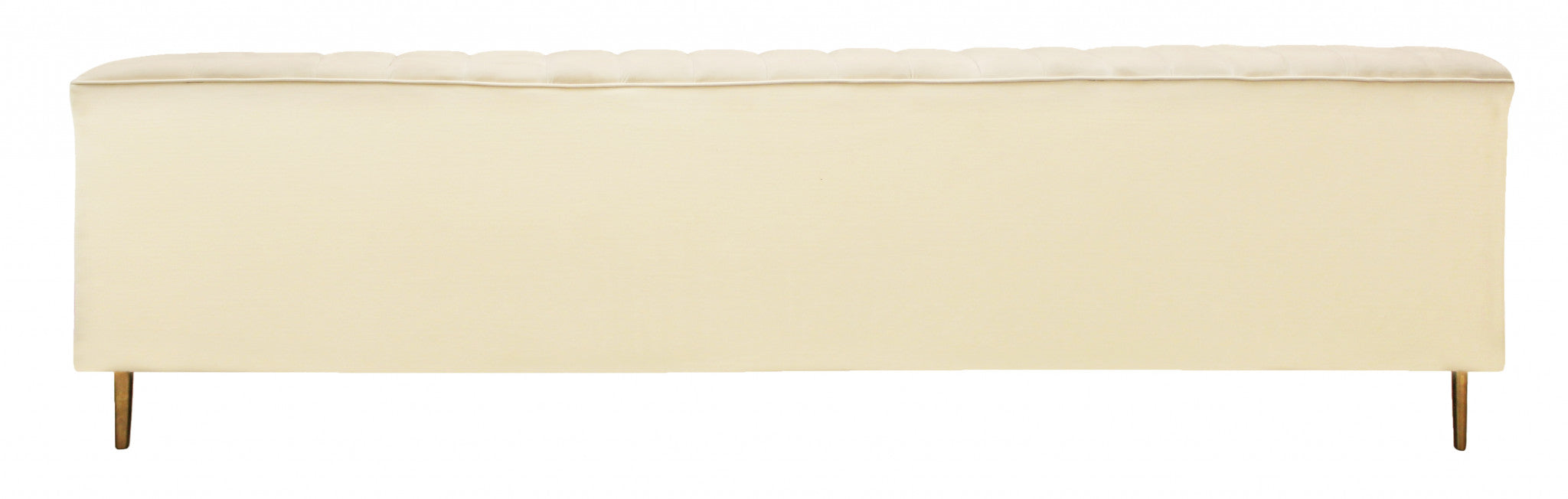 90" Ivory Velvet Sofa And Toss Pillows With Gold Legs