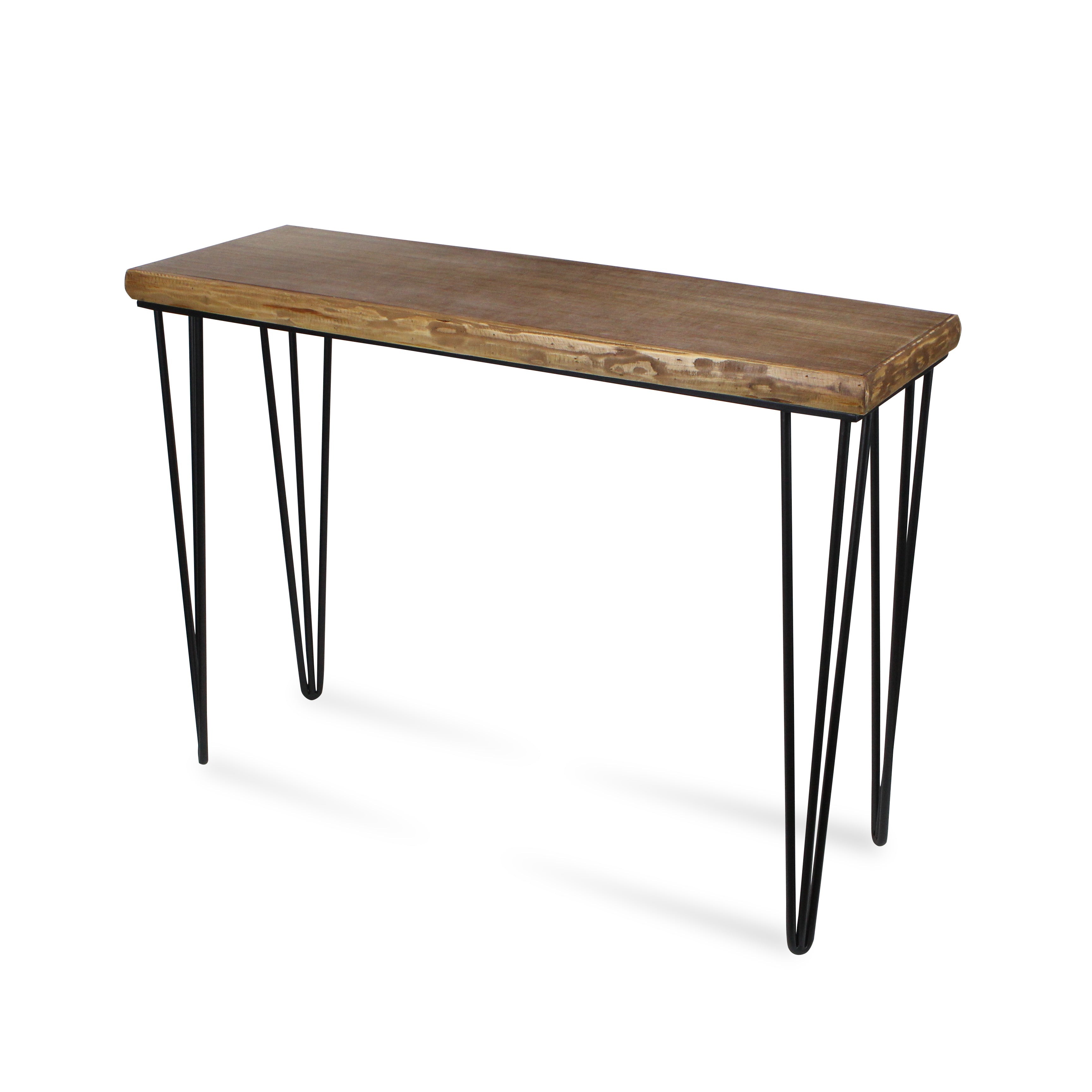 42" Brown and Black Wood and Metal Distressed Console Table