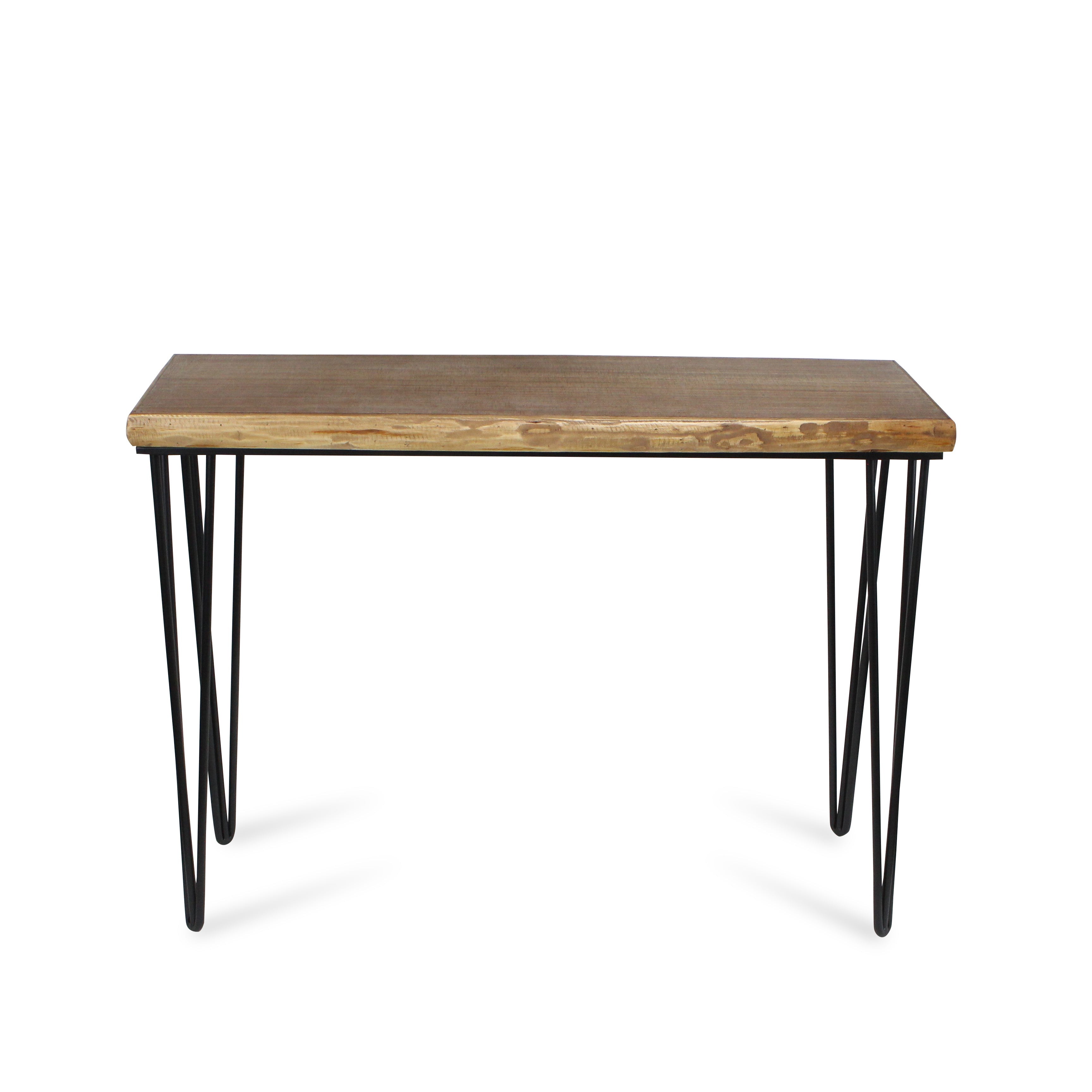 42" Brown and Black Wood and Metal Distressed Console Table